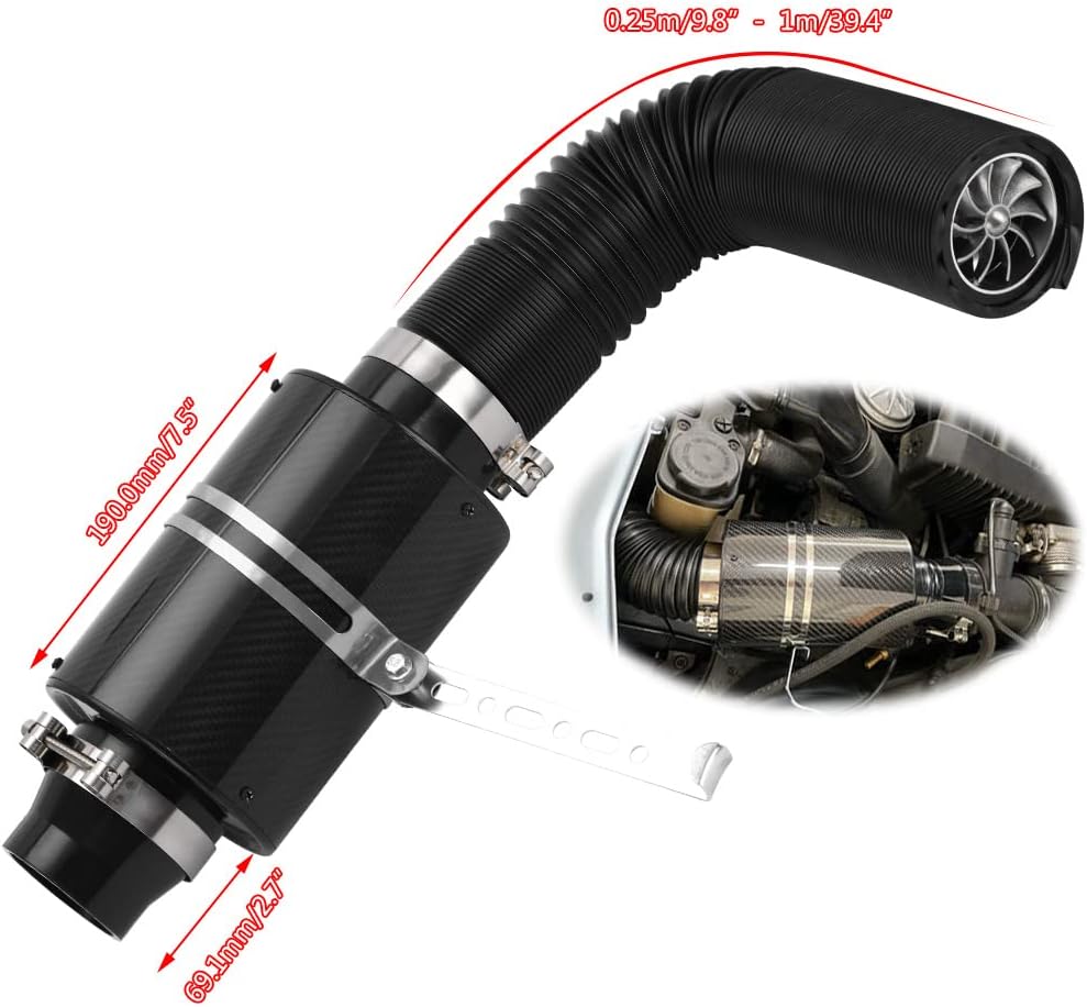 PTNHZ Universal 3" Racing Carbon Fiber Cold Feed Induction Kit Air Intake Kit Air Filter Box With Fan
