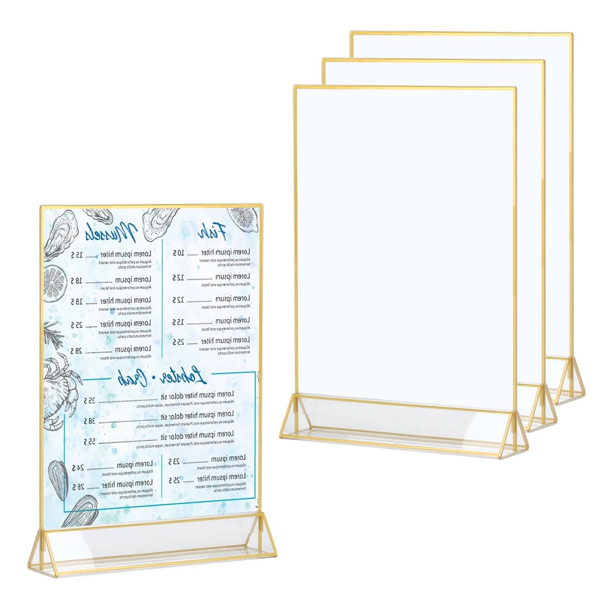 FOCCTS 4 Pack Acrylic Sign Holder 8.5X11 Gold Frames,Double Sided Flyer Holder Vertical Sign Holder Tabletop Menu Display Stand Clear Paper Stand for Flyer Document Poster Ad Photo Picture Table Menu