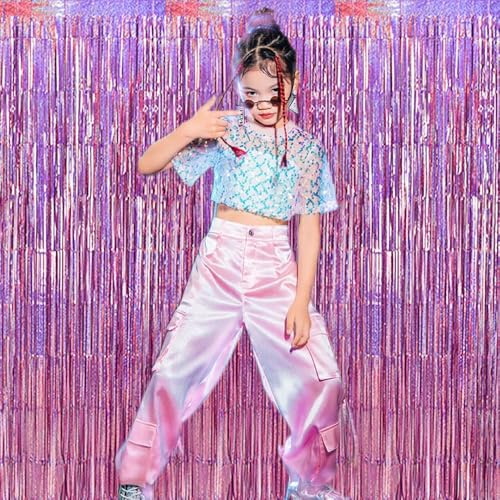 Image of TONIFUL 3Pcs Laser Light Pink Door Streamers,Laser Pink Photo Booth Backdrop Metallic Streamers Pink Foil Fringe Curtains for Birthday,Christmas,New Year,Bachelorette,Grad Party(9.9ft x 6.6ft)
