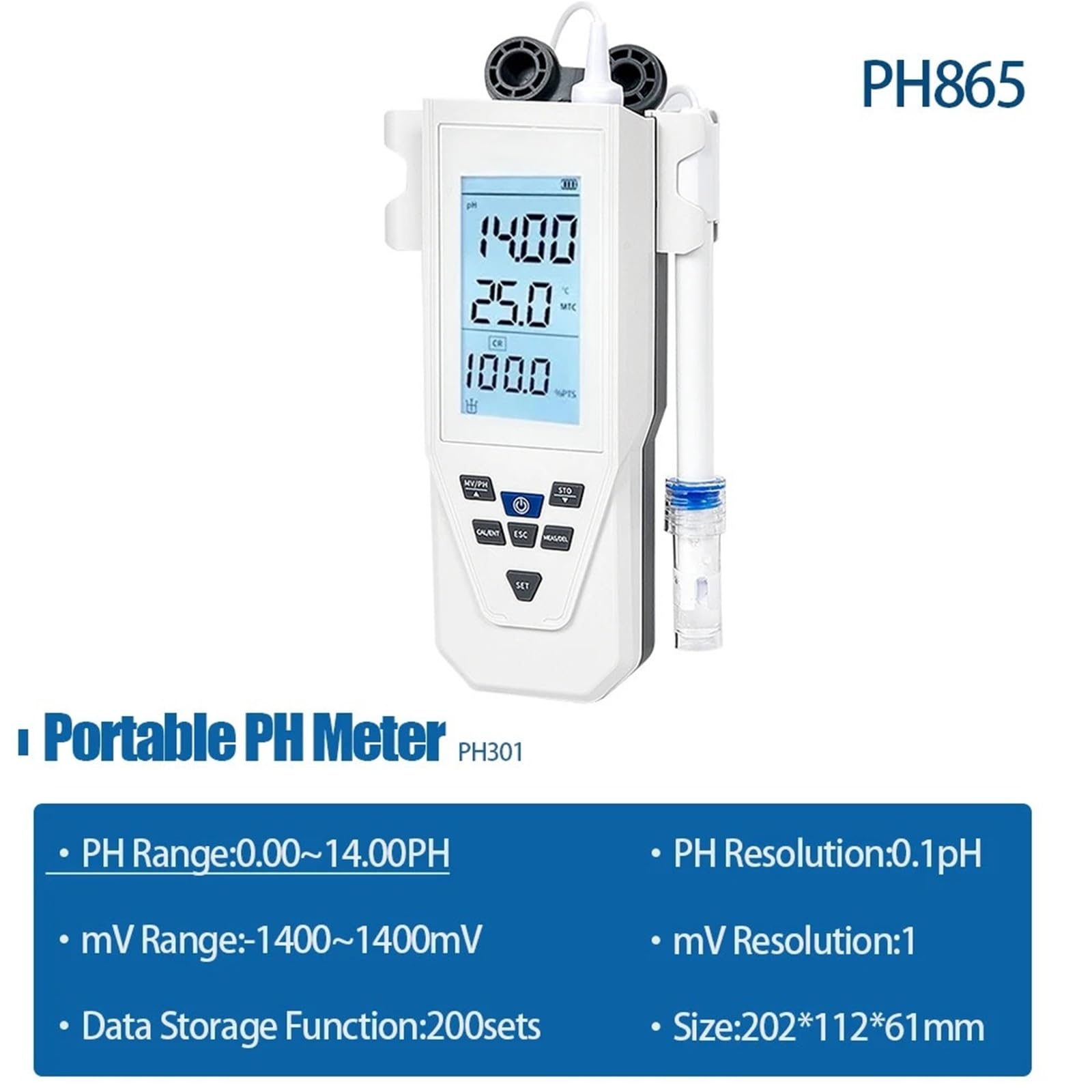 Misuratore di pH portatile con display LCD, tester qualità acqua, misuratore acidità da laboratorio, analizzatore for acquari e piscine sonda,Analisi affidabile