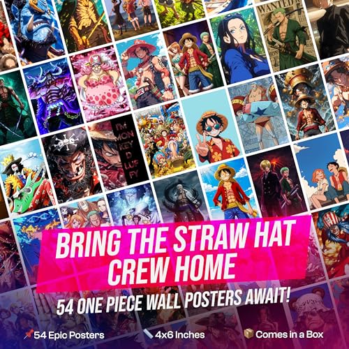Image of One Piece Poster Collage Set of 54 (4x6 Inch) - Premium Anime Wall Art Featuring Luffy, Zoro, Sanji, Nami, Straw Hat Crew & Iconic One Piece Scenes | Wanted Posters & Anime Room Decor for One Piece Fans, Collectors & Otakus