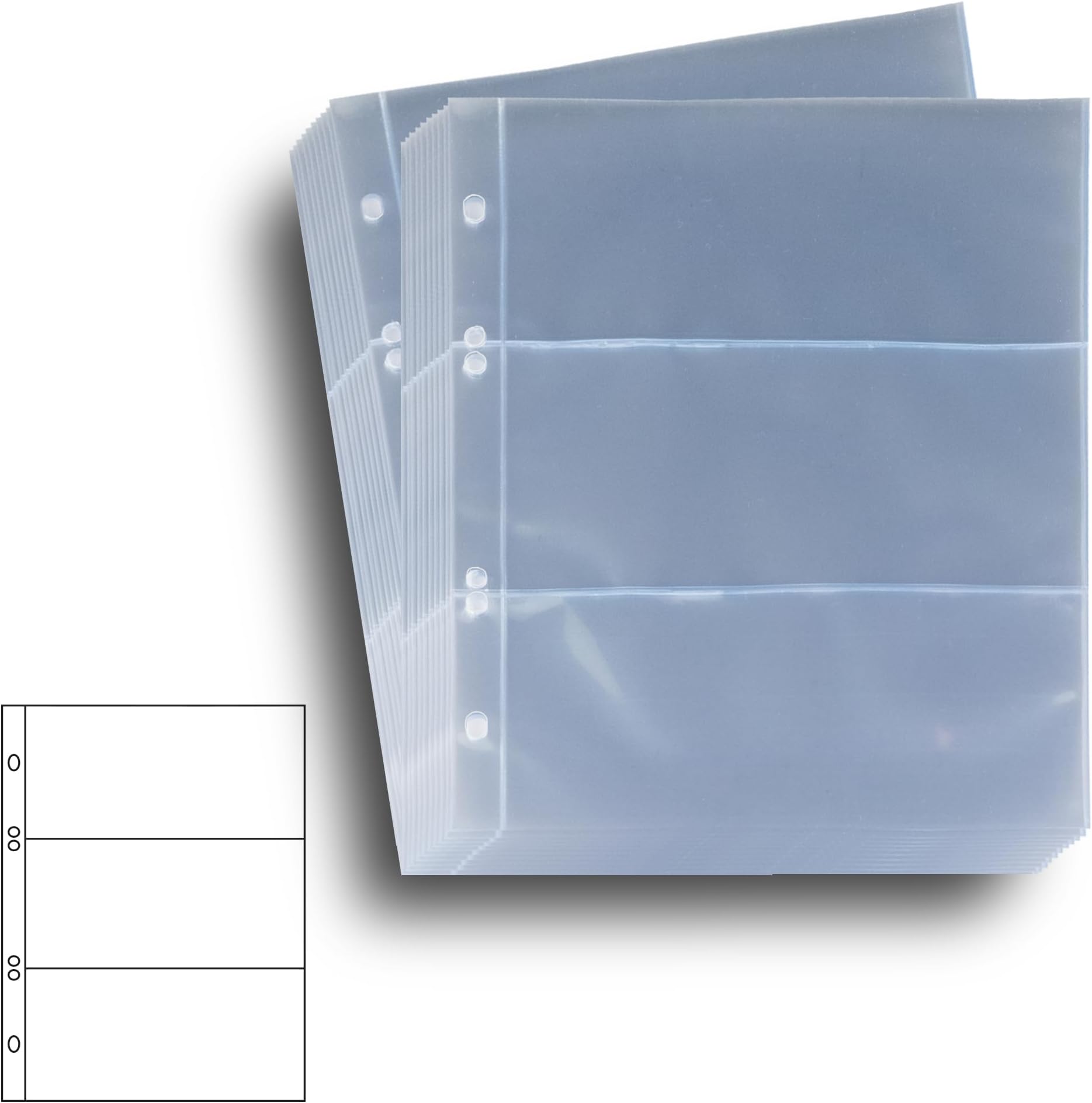 20 Banknote Sleeves 3-Part for 3 Banknotes up to approx. 180 x 80 mm