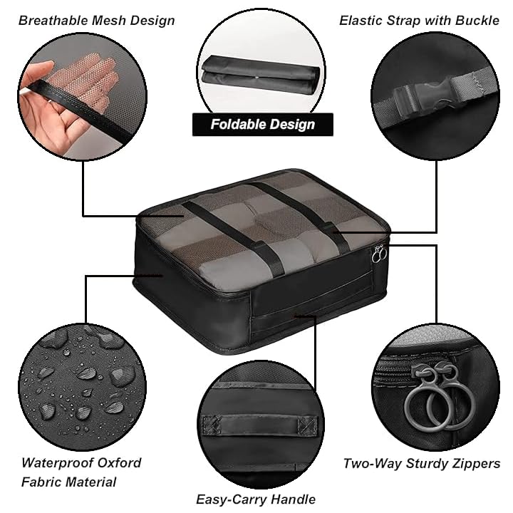Image of Nightstar 7 Pcs Foldable Luggage and Laundry Bag Pouch Waterproof Travel Toiletry Organizer Garment Storage Bag Portable Packing Cubes (1 Pc) (7 Pcs-Black)