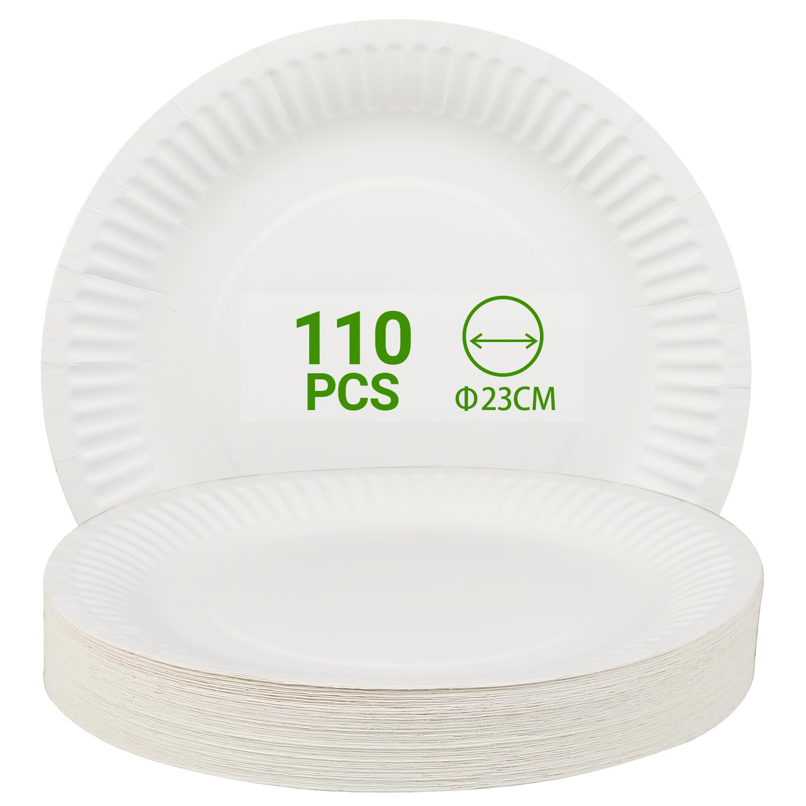 110 Platos Cartón Blancos de 23 cm – Platos Papel para Cumpleaños, Fiestas y Barbacoas – Platos Cumpleaños Resistentes y Elegantes, Para Eventos y Celebraciones.