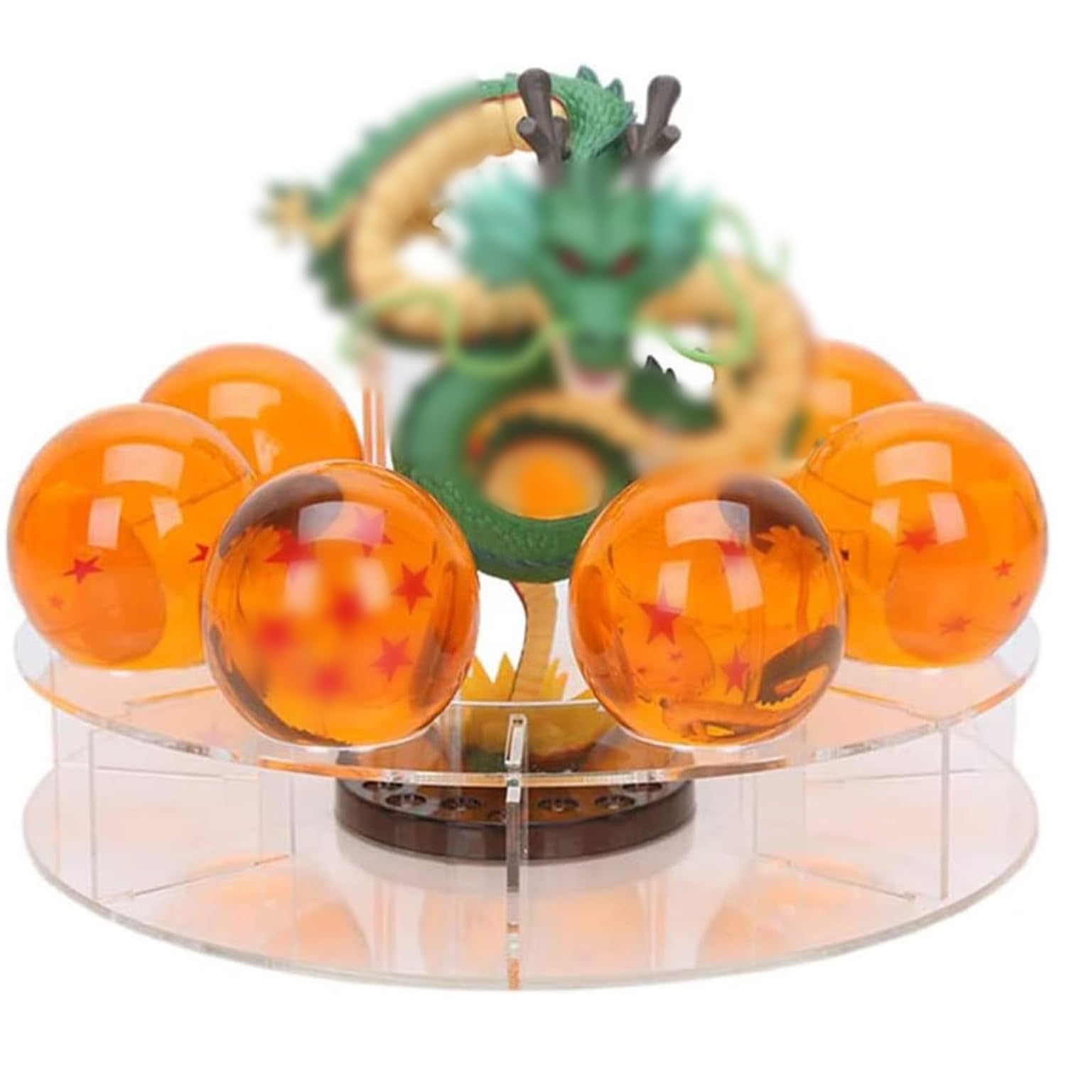 Resin Shenron Figure Dragon Shenlong Statue Set + 3.6cm Crystal Balls + Shelf with Gift Box for Business Halloween Christmas Holiday and Birthday Home Decoration