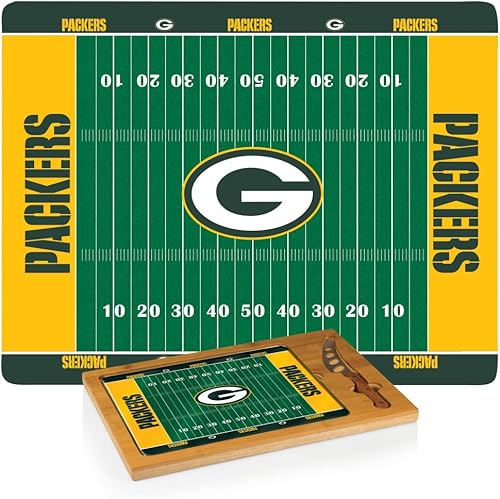 PICNIC TIME NFL Football Field Icon - Juego de tabla de cortar y cuchillo con parte superior de vidrio, (Parawood y bambú)