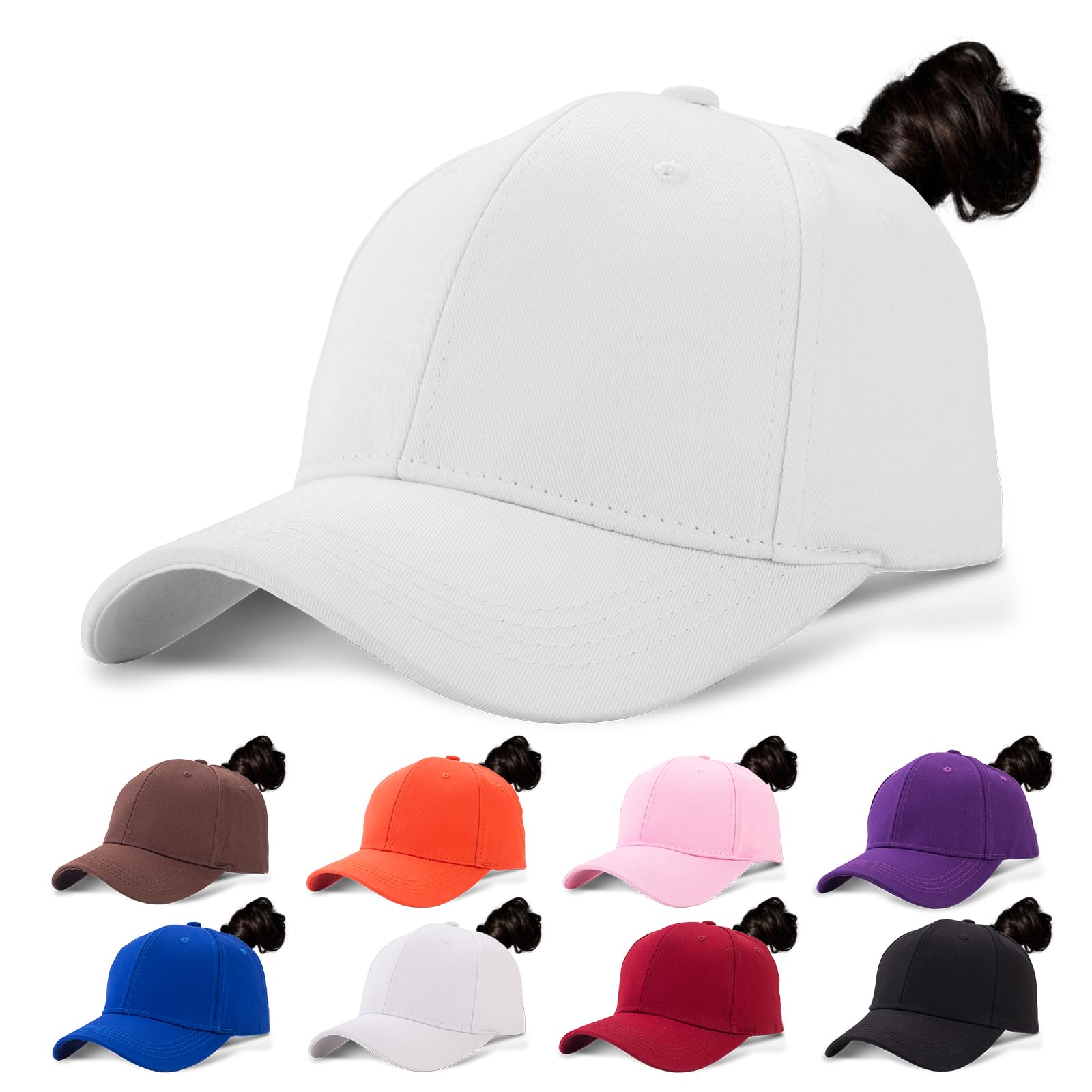 FCHUI Womens Ponytail Baseball Cap Quick Drying High Messy Bun Ponycap Trucker Hats Outdoor Sports Hat with Ponytail Hole Adjustable Travel Summer Hat (White)