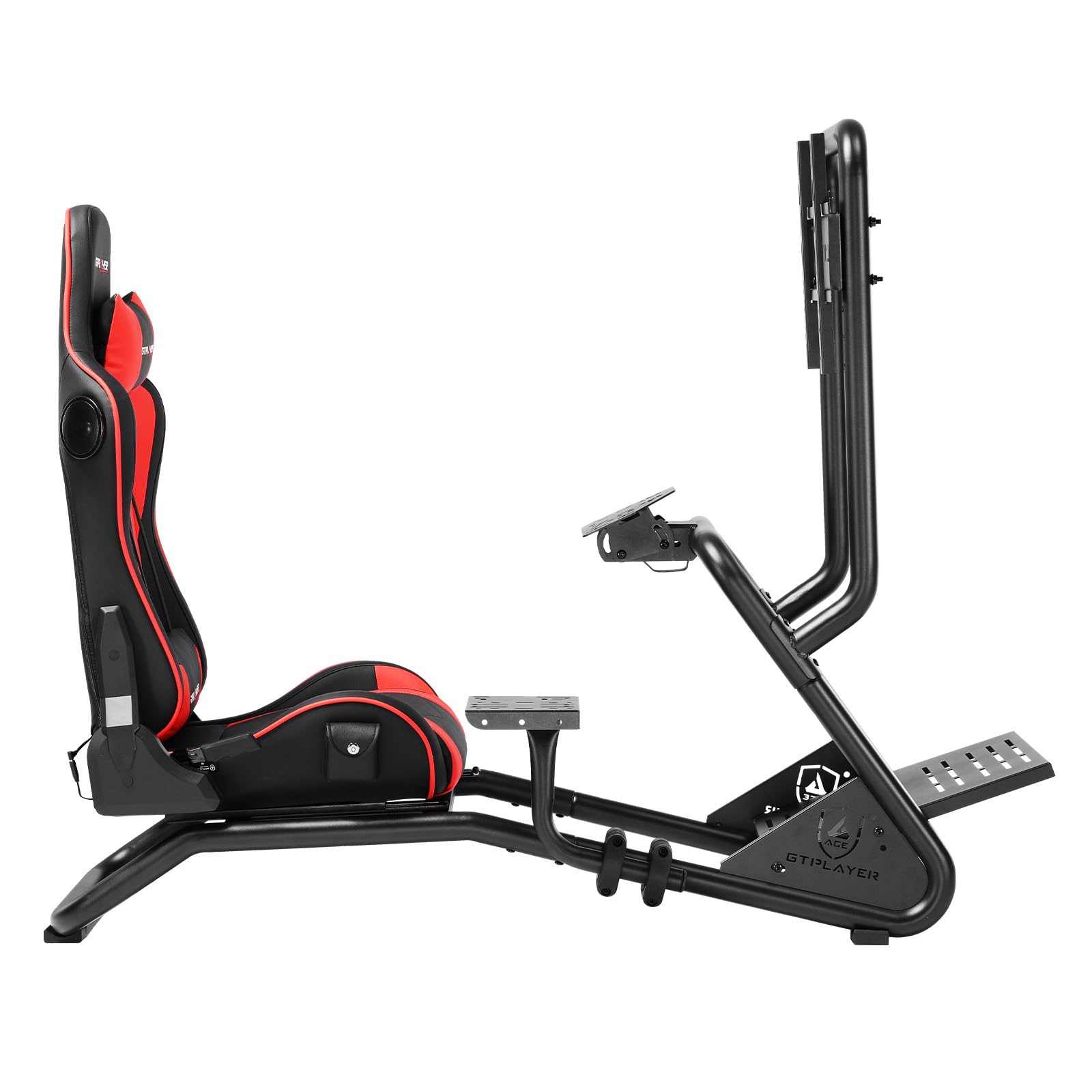 GTPLAYER Simulator Cockpit, Supporto per volante da simulatore di corse con altoparlanti stereo 3D, con supporto regolabile per volante, monitor, cambio e pedali (Rosso)