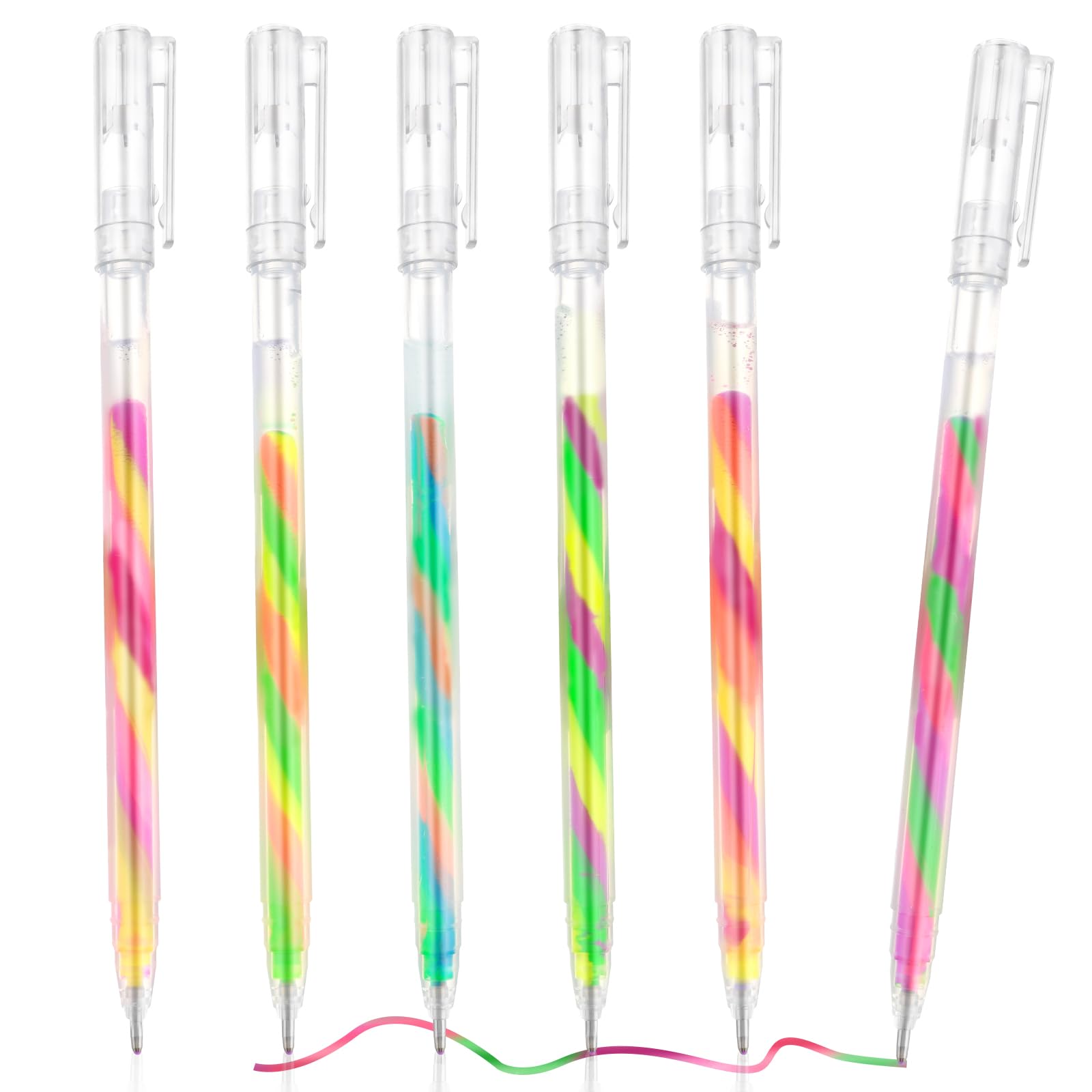 Amaxiu Lot de 6 stylos à encre gel à paillettes arc-en-ciel - Mélange de 3 couleurs - Stylos à gribouiller - Pour enfants et adultes - Pour livres de coloriage, dessin, travaux manuels