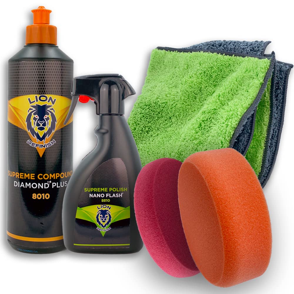 Kit de Pulido Completo para Coche con Pasta Correctora, Abrillantadora y Nano Polish Rápido con Almohadillas y Paño de Microfibra