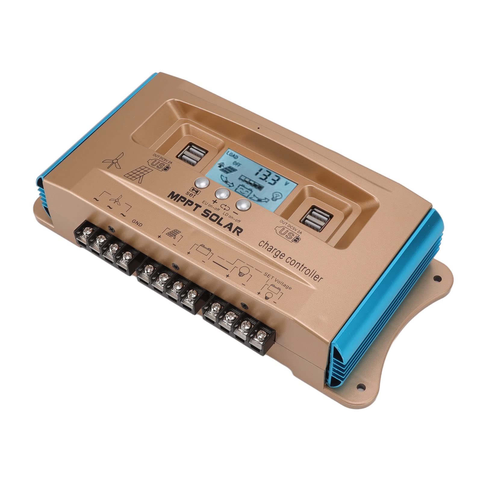 Marhynchus Sterownik Energii Wiatrowej, Regulator ładowania Słonecznego ABS MPPT 12V 24V 36V 48V 60V 30A 10A 360W z Wyjściem USB do Systemów Akumulatorowych Poza siecią Oświetlenia Ulicznego (30A)