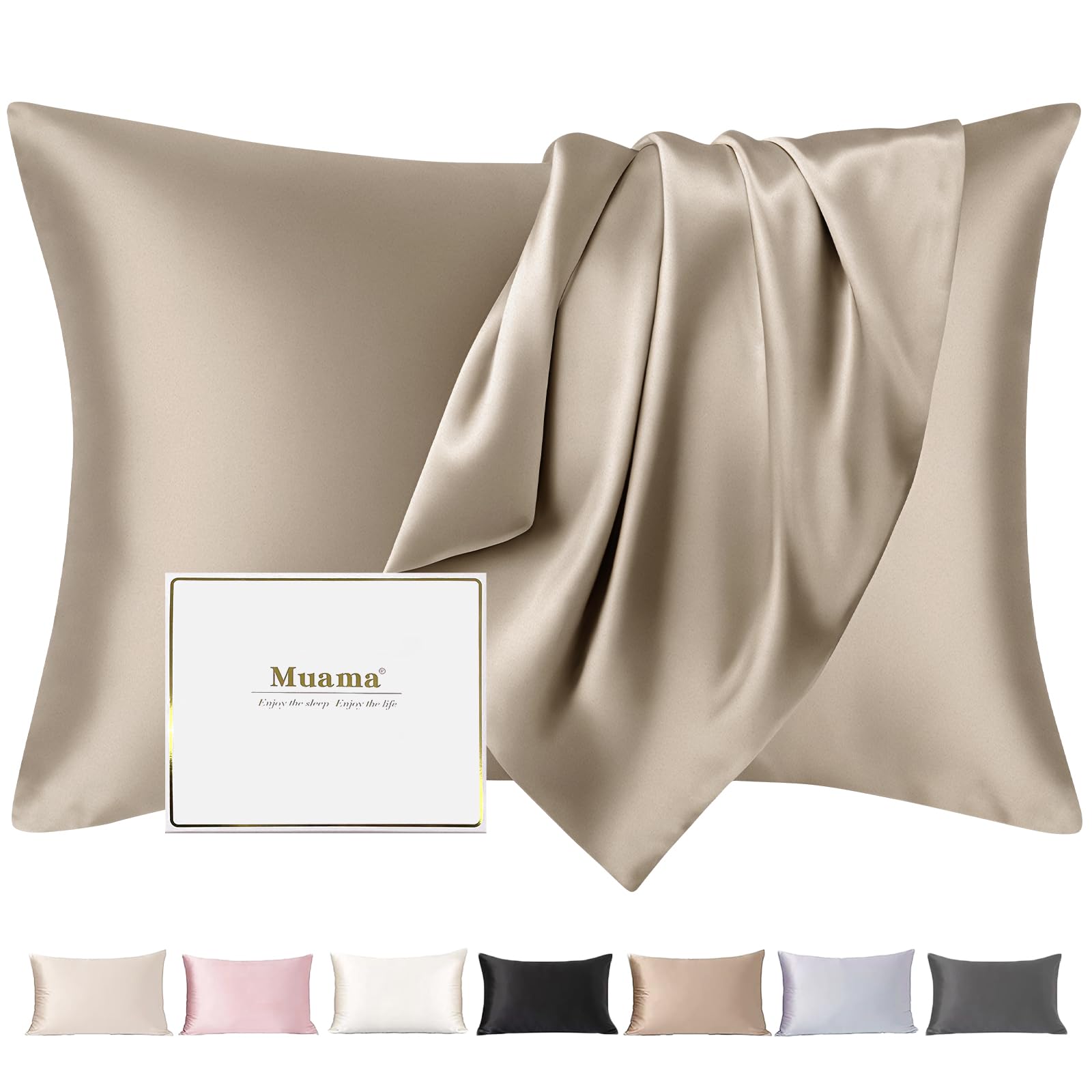 Muama Seidenkissenbezug 40x60 cm Kissenbezüge aus Seide Kissenbezug Kopfkissenbezug Silk Pillowcase für Haar und Haut mit verstecktem Reißverschluss, 1 Stück, Taupe