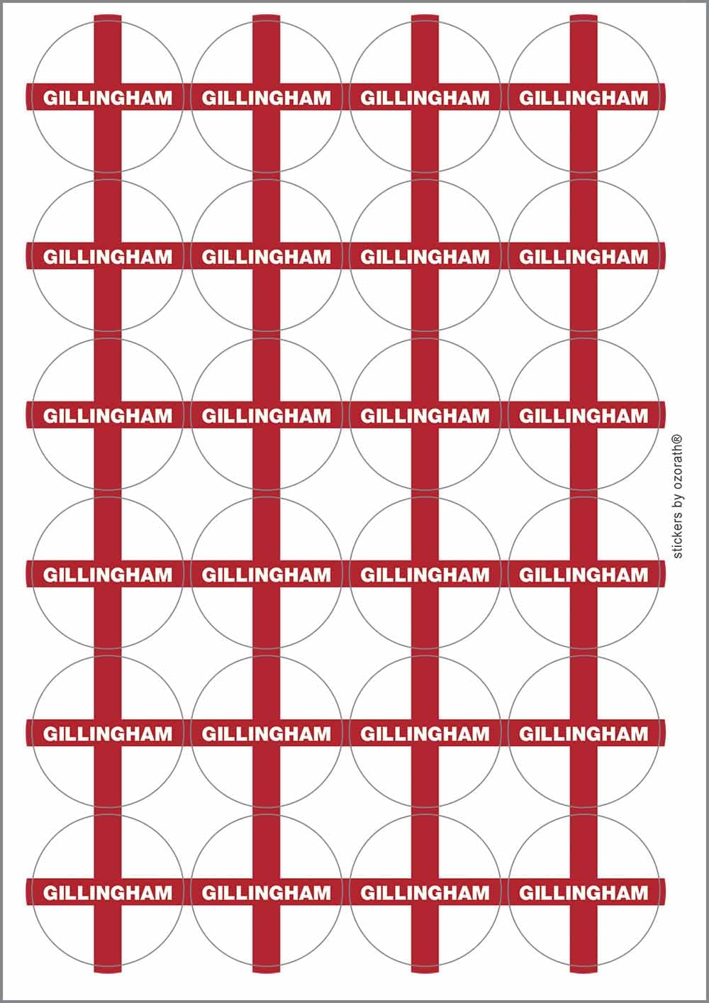 Gillingham England Flag Circular Matt Paper Stickers A4 Sheet of 24 (Each Sticker is 45mm Diameter)
