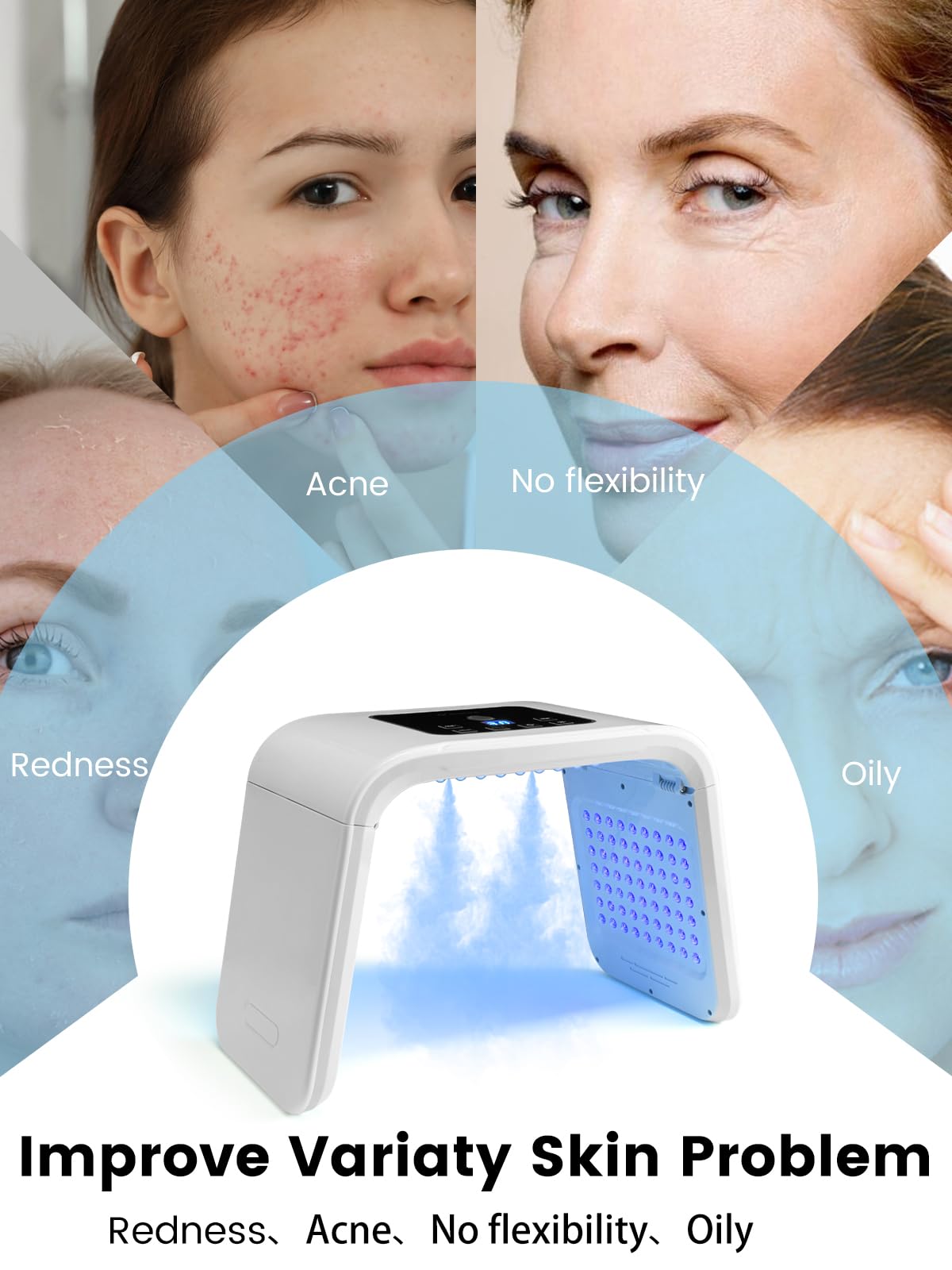 Led Mask Rotlicht Maske Gesicht: YUITONG 7 Arten von Lichtwellen und Zirkulierendes Licht - Sprühfunktion Befeuchtung und Pflege Led Maske Gesicht - 162 LED-Lampen Led Gesichtsmaske Lichttherapie