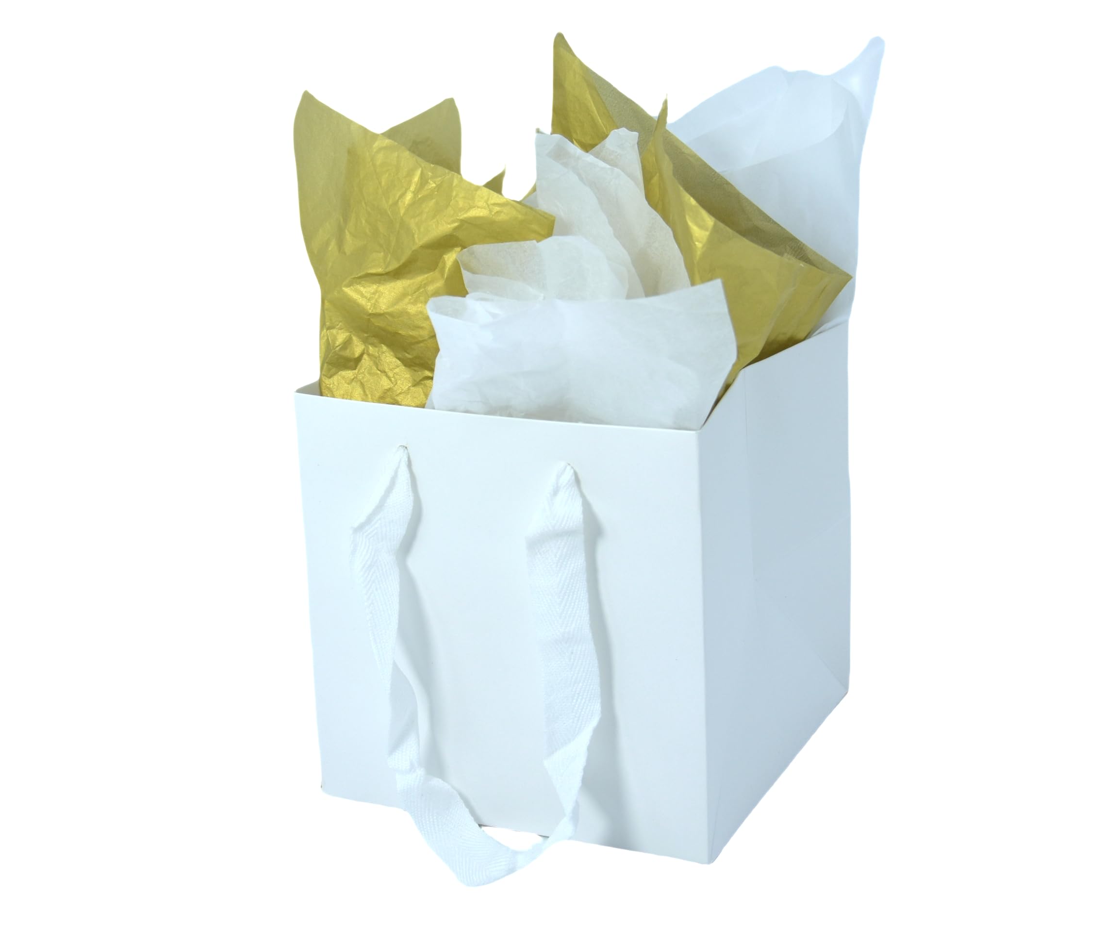 JUNESHE 12 Pack White Medium Square Gift Bags with Handles & Tissue Paper, 7.87 inches Gift Wrap for Birthday Wedding Party Shopping Presents