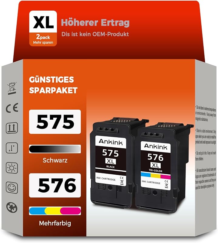 ANKINK Kompatibel Tintenpatrone Druckerpatronen als Ersatz für Canon PG 575XL CL 576XL PG575 CL576 Patrone 575 576 XL für TS3550i TS3551i TS3750i TS3751i TS3752i TR4750i TR4751i Schwarz Farbe 2 Pack