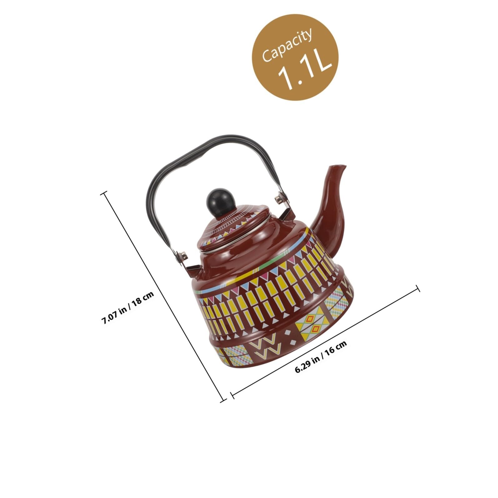 Homoyoyo Hervidor de Agua Vintage 1,7 Litros Esmaltado Tetera para Estufa Asa Tetera para Cocina Uso Diario Camping y Hogar Diseño Geométrico Marrón