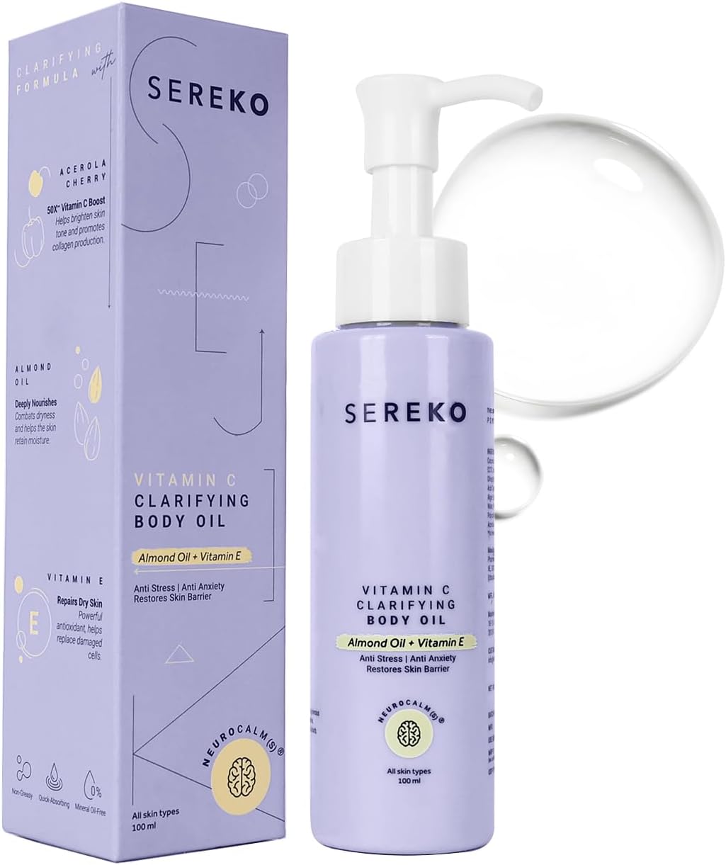 SEREKO Vitamin C Clarifying Body Oil with Almond & 50X Brightening Complex | Reduce Dark Spots & Blemishes | Deep Nourishment, Even Skin Tone | Fast-Absorbing, Non-Greasy | 100ml