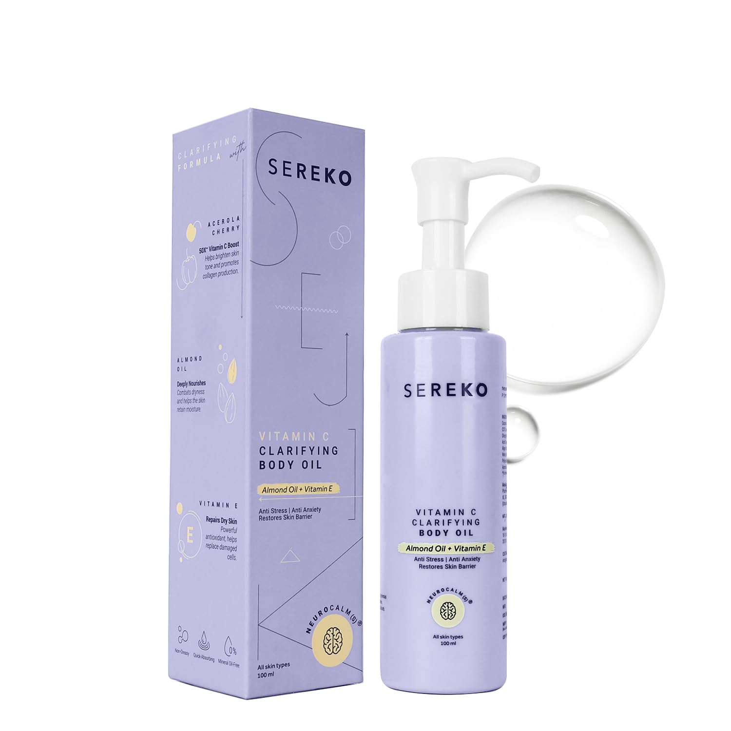 Vitamin C Clarifying Body Oil with Almond & 50X Brightening Complex | Reduce Dark Spots & Blemishes | Deep Nourishment, Even Skin Tone | Fast-Absorbing, Non-Greasy | 100ml