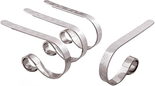 Haute Decor The Original MantleClip - Soporte para calcetines con copos de nieve blancos, paquete de 4 (plateado), cuelga medias de Navidad de forma