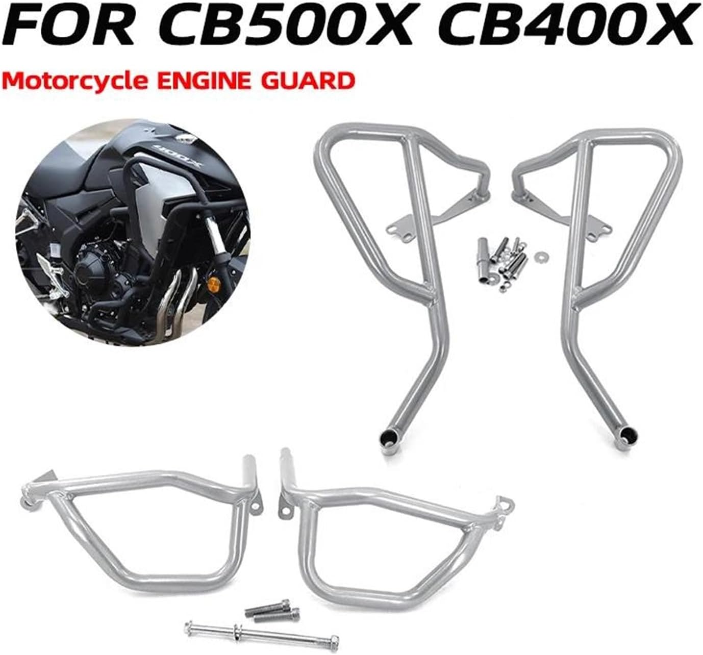 Frame Protector Crash Slider for Honda CB500X 2019 2020 2021 2022 2023 2024 Motorcycle Engine Guard Bumper Highway Crash Bar Protector Accessories Falling Crash Protector(Silver)
