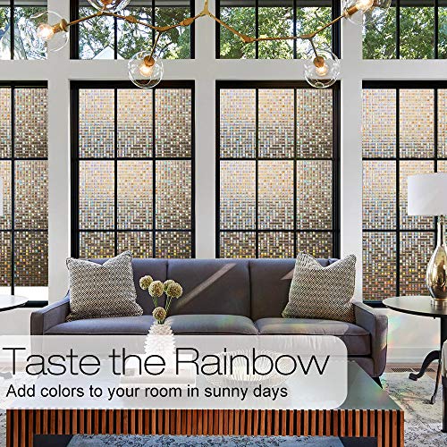 Rabbitgoo Window Privacy Film Stained Glass Window Film Mosaic Static Cling Decorative Window Vinyl, Removable Rainbow Window Tint, Non-Adhesive Uv Blocking For Home Office, Brown, 17.5 X 78.7 Inches #TOP7