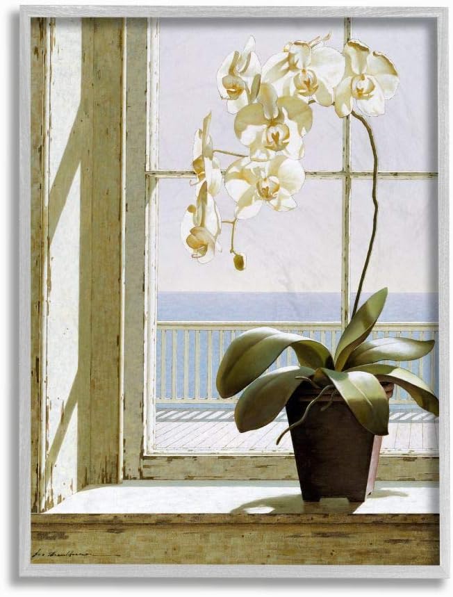 Stupell Industries White Orchid in Window Realistic Coastal Painting, Designed by Zhen-Huan Lu Wall Art, 24 x 30, Canvas