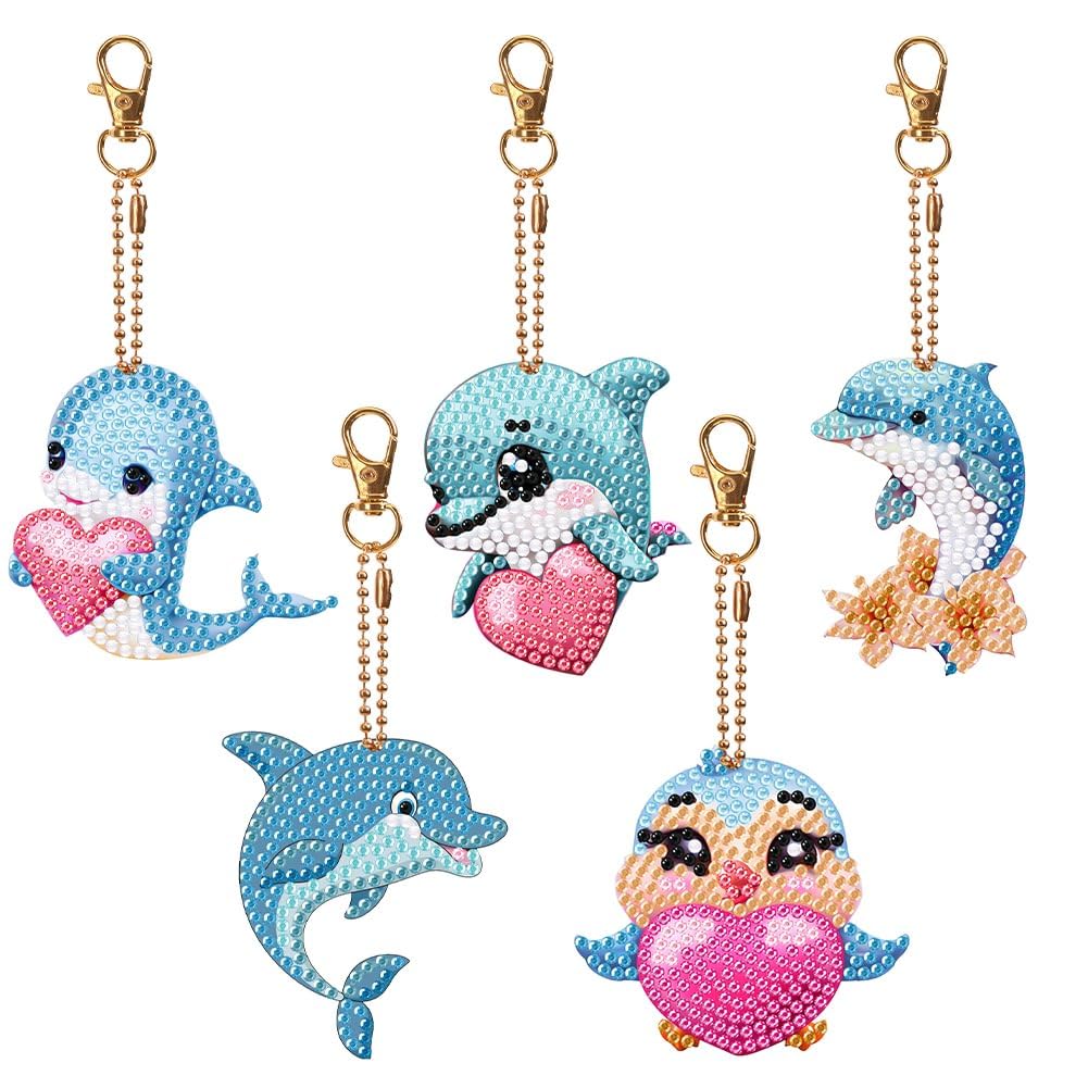 LFSX0828 5 Pcs Diamond Painting Keychain Kits, Double Sided Diamond Art Keychains for Adults, DIY Diamond Painting Ornaments Kits, Backpack Handbag Ornaments Decoration