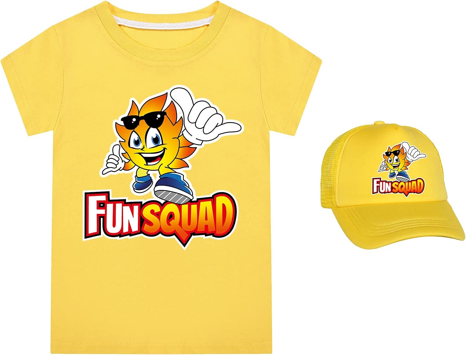 Boys Girls Fun Squad Merch T Shirt and Snapback Cap Cotton Tshirt Kids Hat Short Sleeve Unisex Birthday Clothes Gift for Child