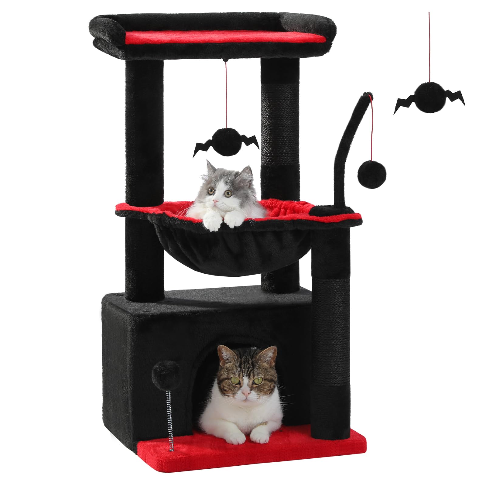 PEQULTI 4-in-1 Gothic Cat Tree for Kittens &amp; Small Cats, 33in Black Tower