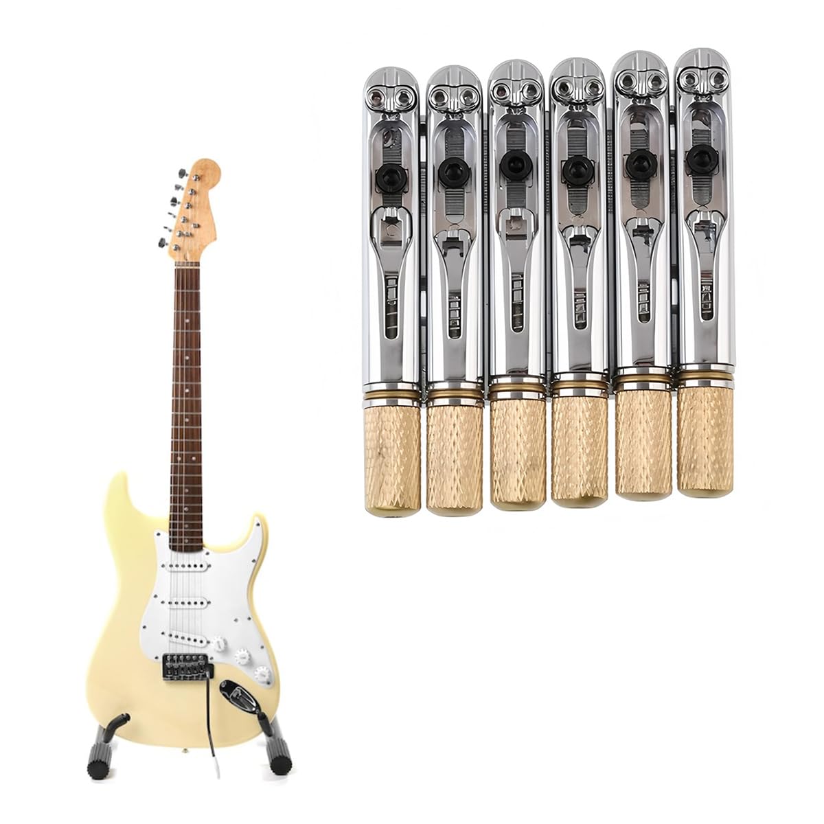 Grobo Cordal De Puente De Guitarra Eléctrica Sin Cabeza De 6 Cuerdas De 10,5 Mm, Dispositivo De Bloqueo De Cuerda Fija De Guitarra, Plateado