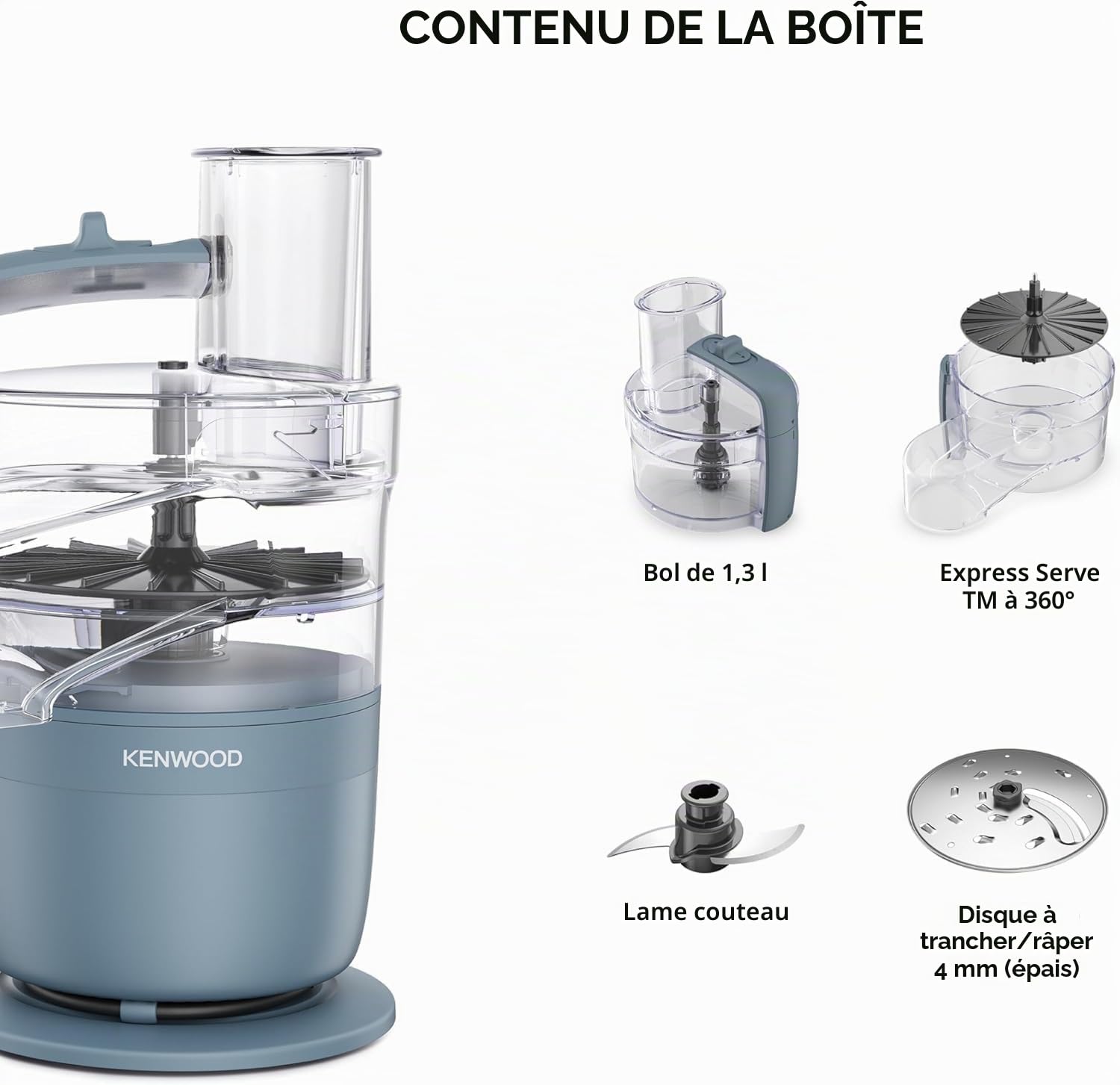 Kenwood FDP22.130GY FP KW FP1+DP INT Robot de cuisine 650 W bleu