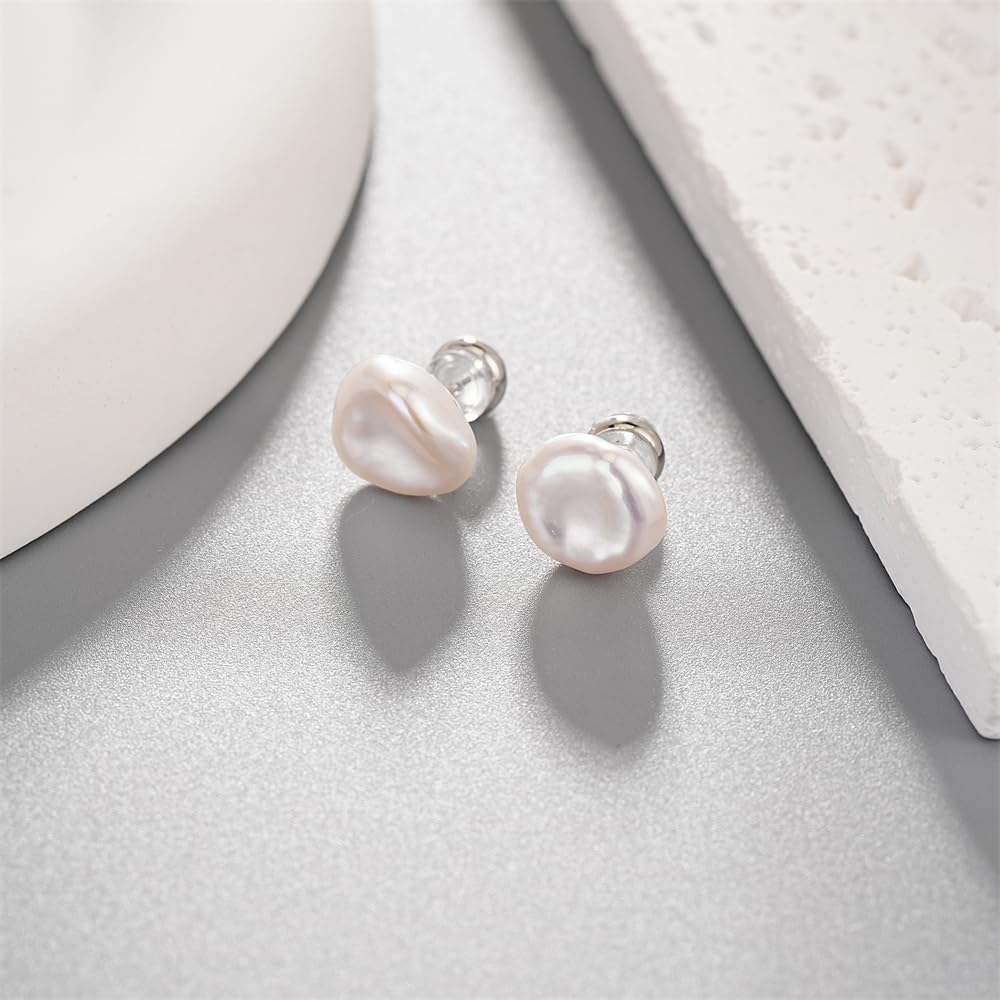 JaruJaru Orecchini a perno in stile barocco/Keshi, con perle d'acqua dolce irregolari, da piccole a grandi, in argento Sterling 925, ipoallergenici, per donne/uomini, con perle organiche uniche non