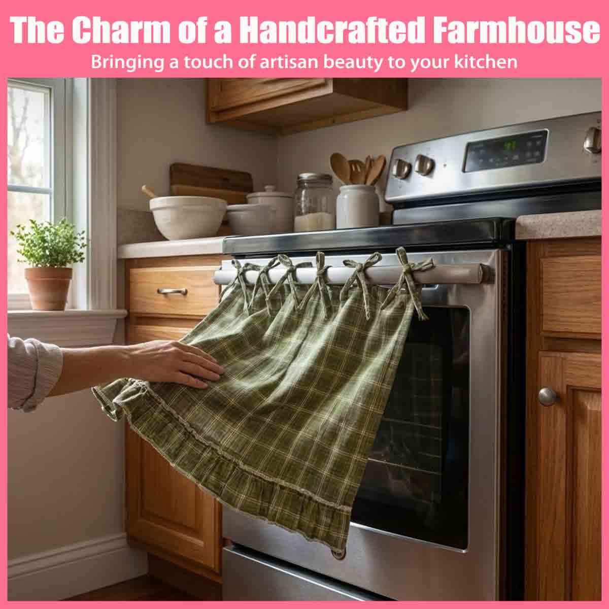 Handmade Oven Skirts,Heat Proof Ovens Door Skirt Curtain,Curtain Tie Top,Farmhouse Kitchen Décor,Effortless Install,Hide Clutter,for oven,Dishwashers,Washing Machine (E)