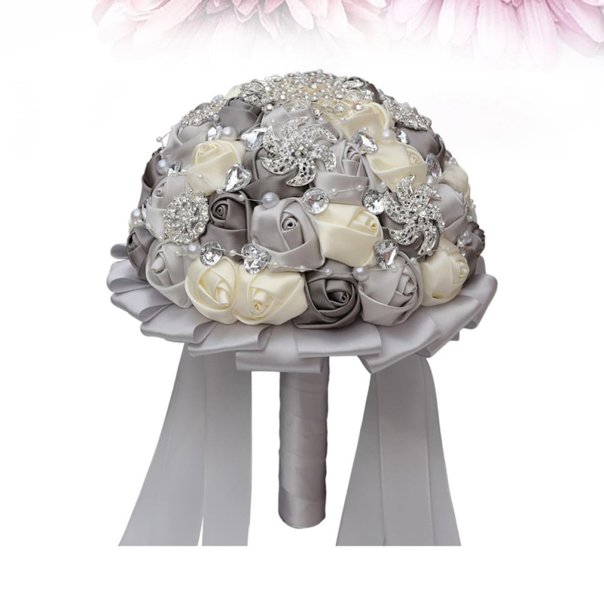 Brautstrauß mit Schleife aus Band und Strass für Hochzeit und Wohnzimmer