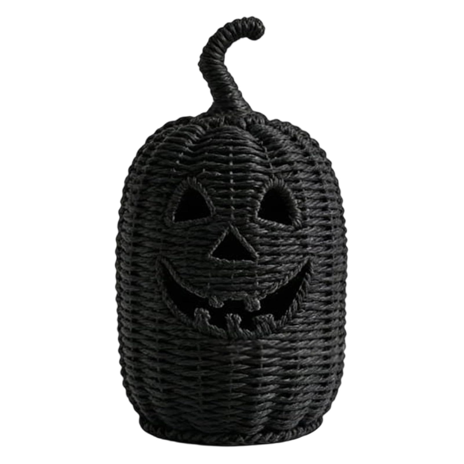 pidodou Faux Rattan Halloween Pumpkin Figurine Black Resin Statue with Witch Hat Rustic Wicker Tabletop Ornament for Party Home Decor 22cm [object Object]