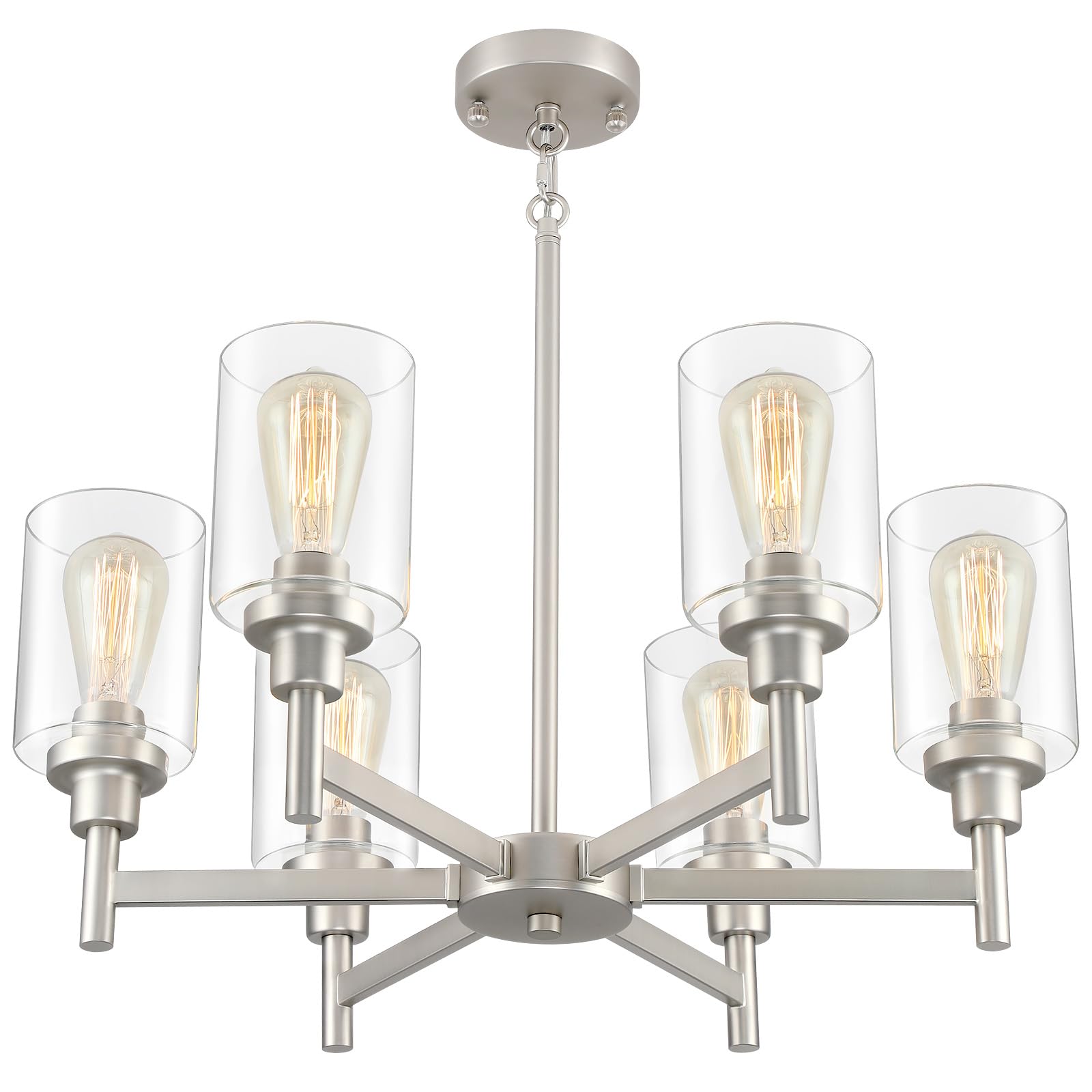 brushed nickel chandelier | 6 lights farmhouse chandeliers for dining room light fixtures over table | hallway lighting with clear glass shade for living room | kitchen | entryway | bedroom | bathroom