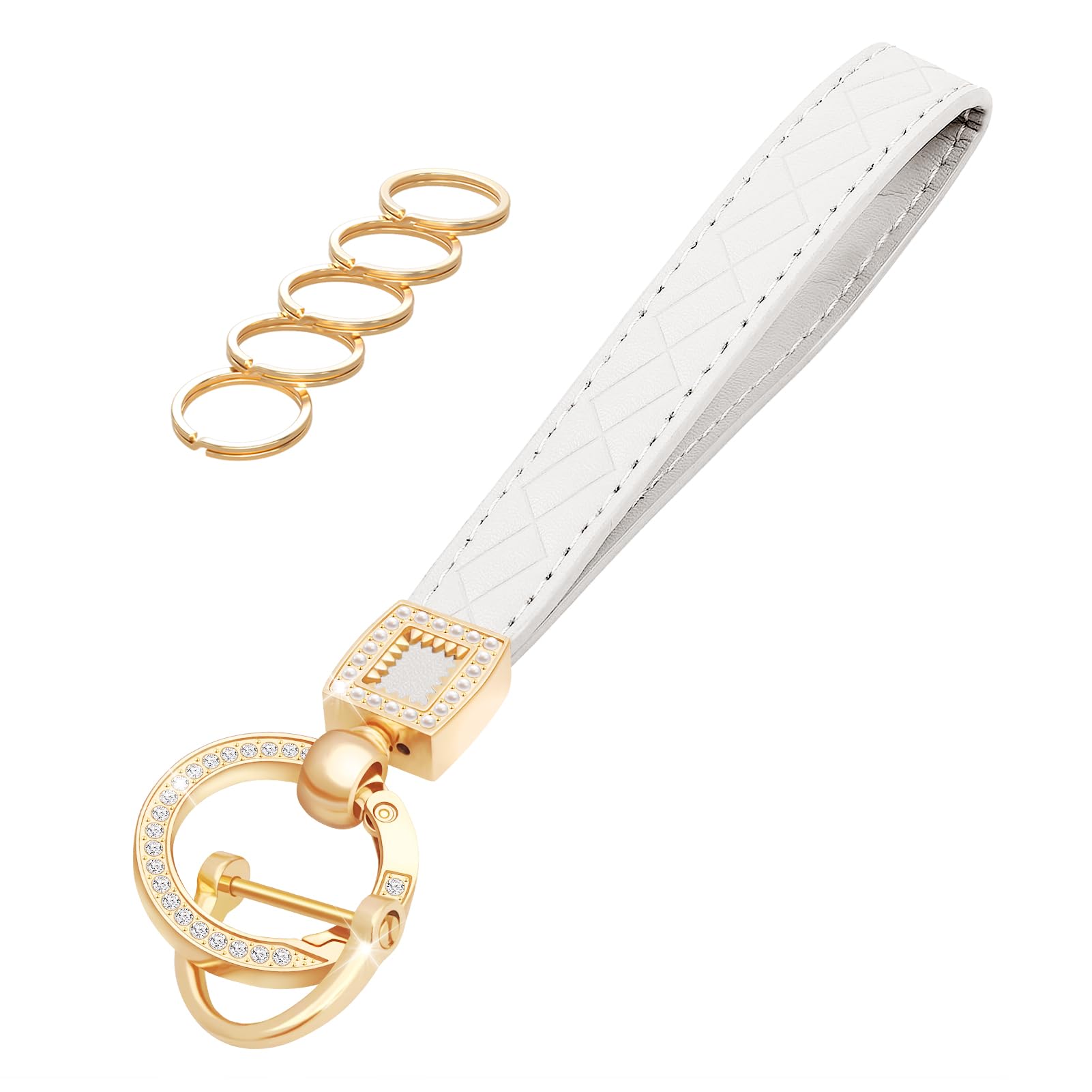 Leather Wristlet Keychain,Wrist Keychain Car Key Chain with 5 Key Ring and Anti-Lost D Ring