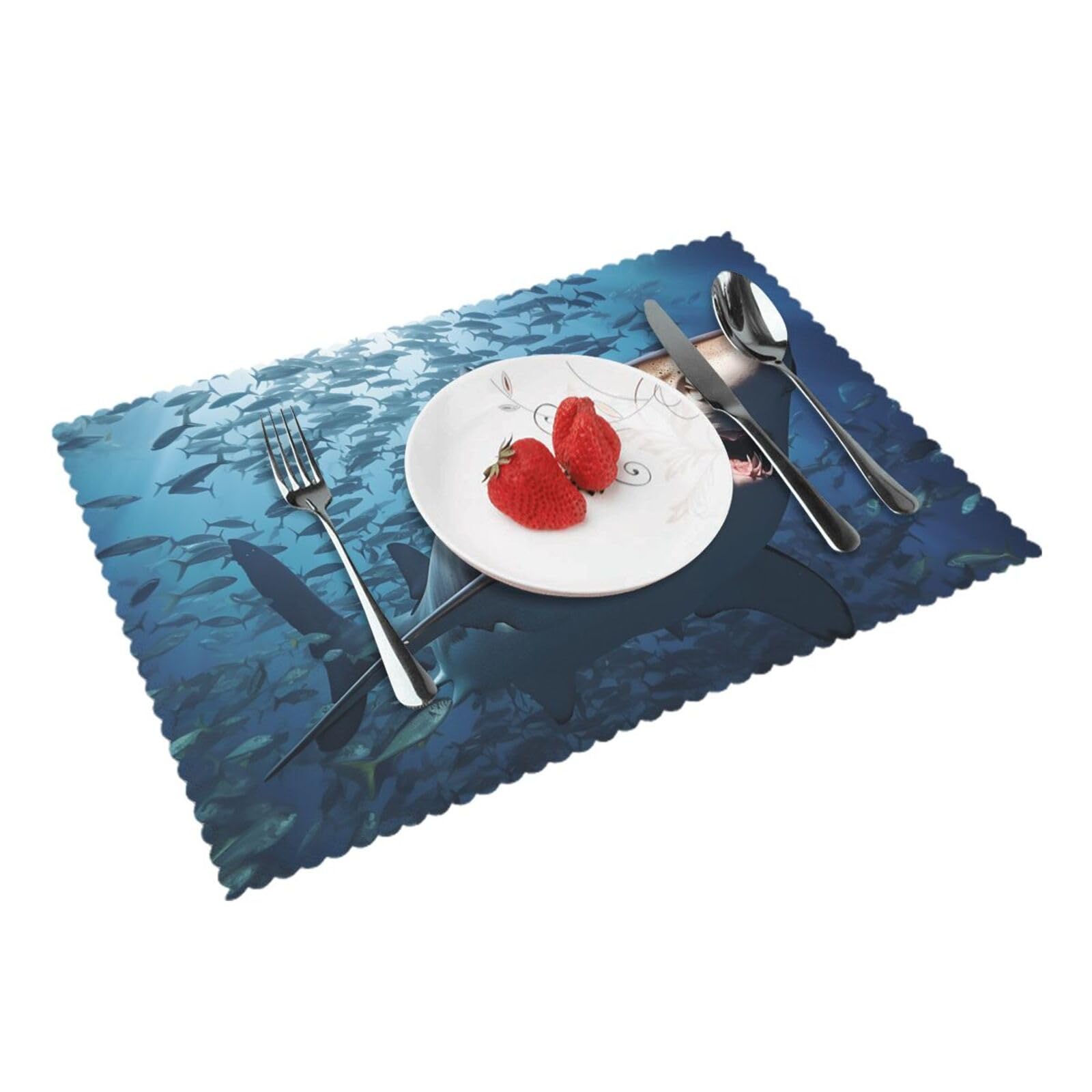 Placemats Set of 4 Heat Resistant Woven Place Mats for Dining Table A shark swims in the sea Placemats Washable Wipeable PVC Table Mats Indoor/Outdoor Place Mats for Party Kitchen Decor 30x45 cm