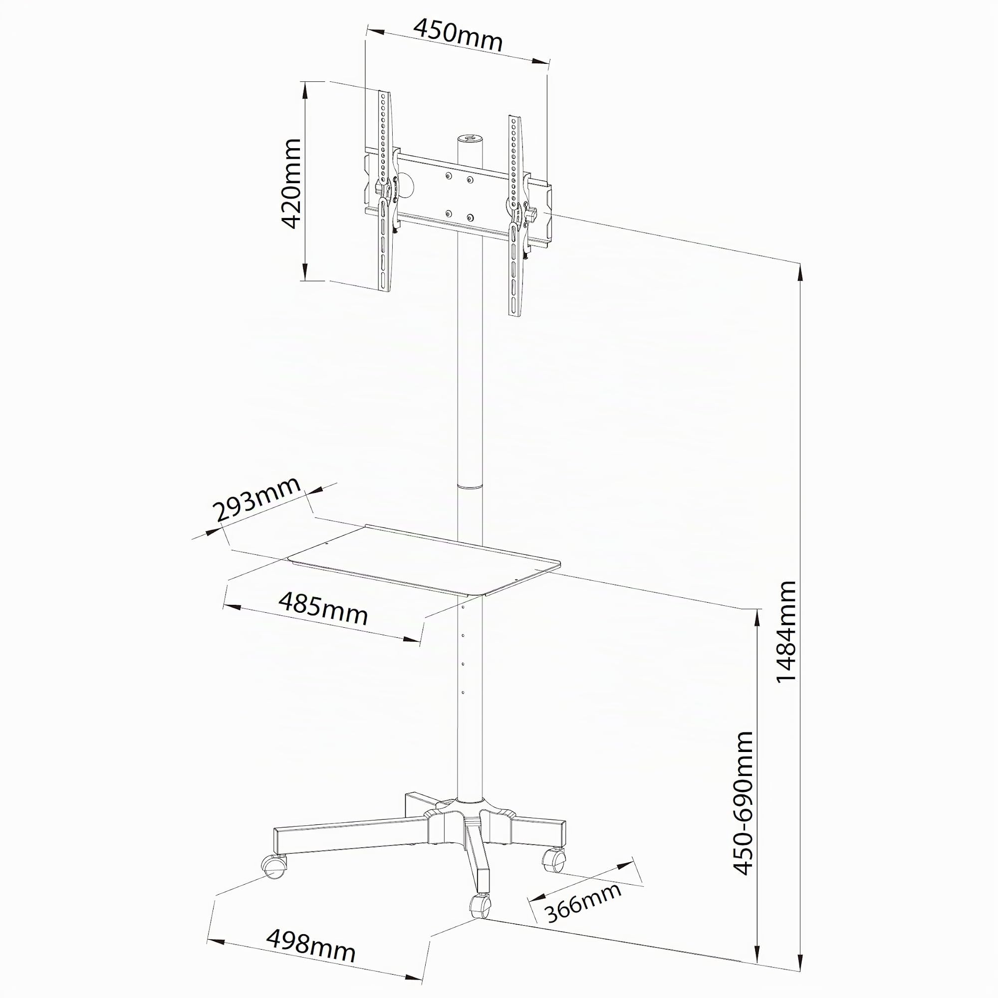 Ergosolid Falco-24 - Supporto TV da pavimento, con ruote per schermi LCD LED e TV curvi da 23"-55", Capacità di Carico di 25 kg, Nero
