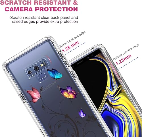 Miniatura 2 de Funda para Galaxy Note 9, N960U con protector de pantalla de vidrio templado, cuerpo completo, transparente, flexible, con diseño floral, funda para