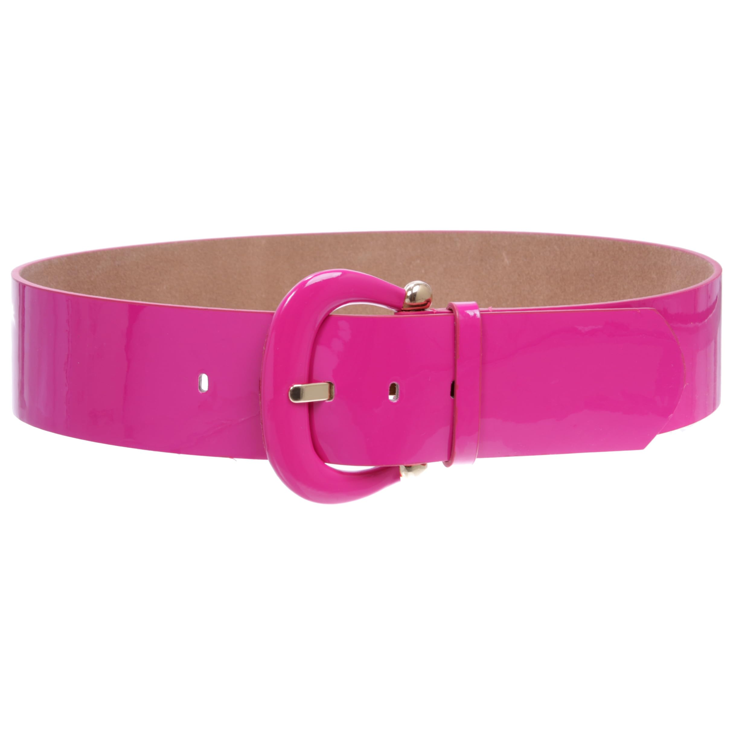 Women's Wide High Waist Horseshoe Buckle Wide Patent Leather Belt, Fuchsia | s-30