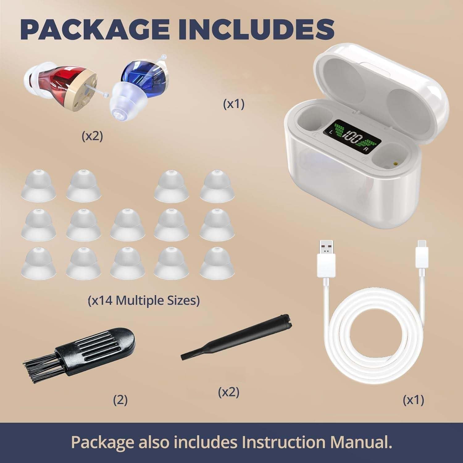 MEDca Rechargeable pour Les Personnes âgées - Paire personnelle numérique (CIC) PSAP Intra-auriculaire avec qualité sonore supérieure, réduction Intelligente du Son, Affichage de la Puissance