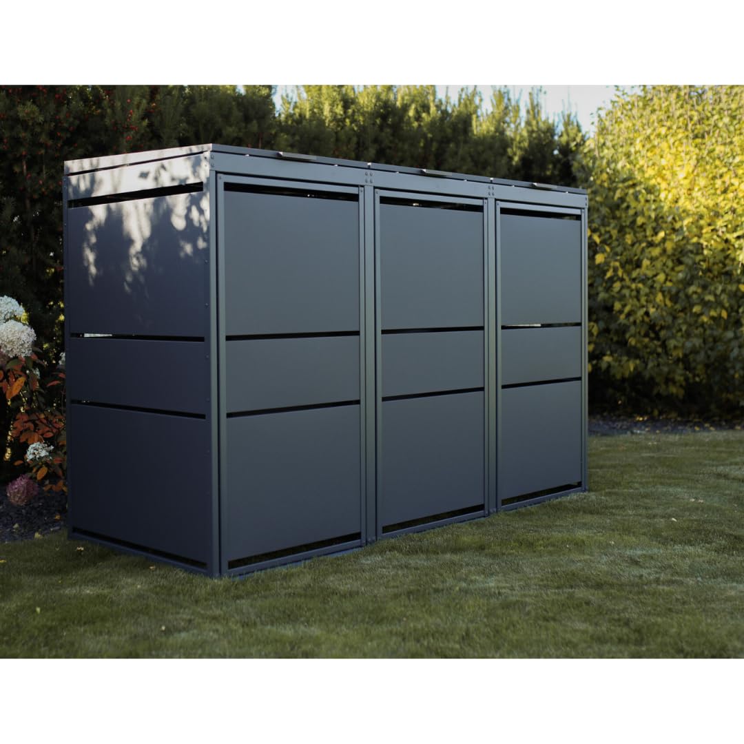 MODERN Mülltonnenbox 3er für 120 Liter Mülltonne | Anthrazit | Mülltonnenverkleidung | Mülltonnenhaus | Box für Mülltonnen | Mülltonnenunterstand | Mülltonneneinhausung