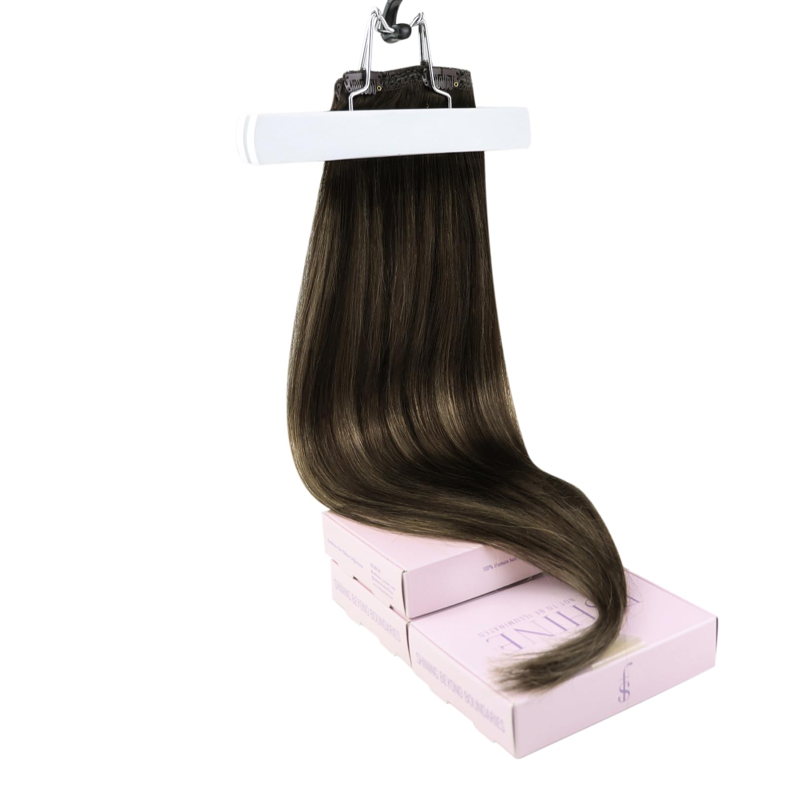 Clip in Extensions Echthaar, 50 cm, 7 Stücke 120 g, Balayage Dunkelbraun bis Kastanienbraun, Für den Alltag geeignet, Extensions Clip in Echthaar, Farbe 2 8 2