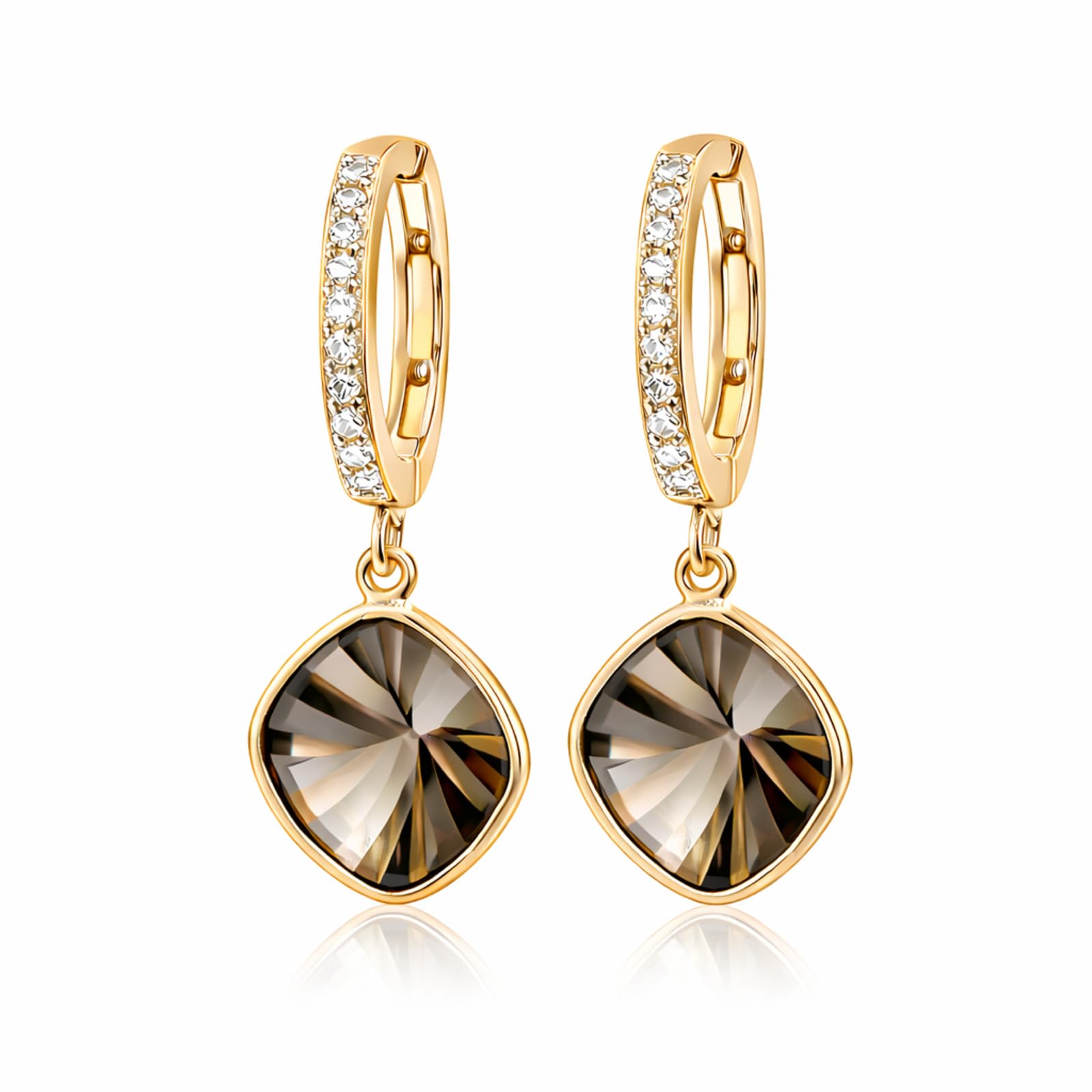 Orecchini cerchio pendenti donna argento 925 placcato oro 14K pietra taglio cushion fantasy con zirconi pavé huggie design moderno gioiello fatto a mano party occasione regalo