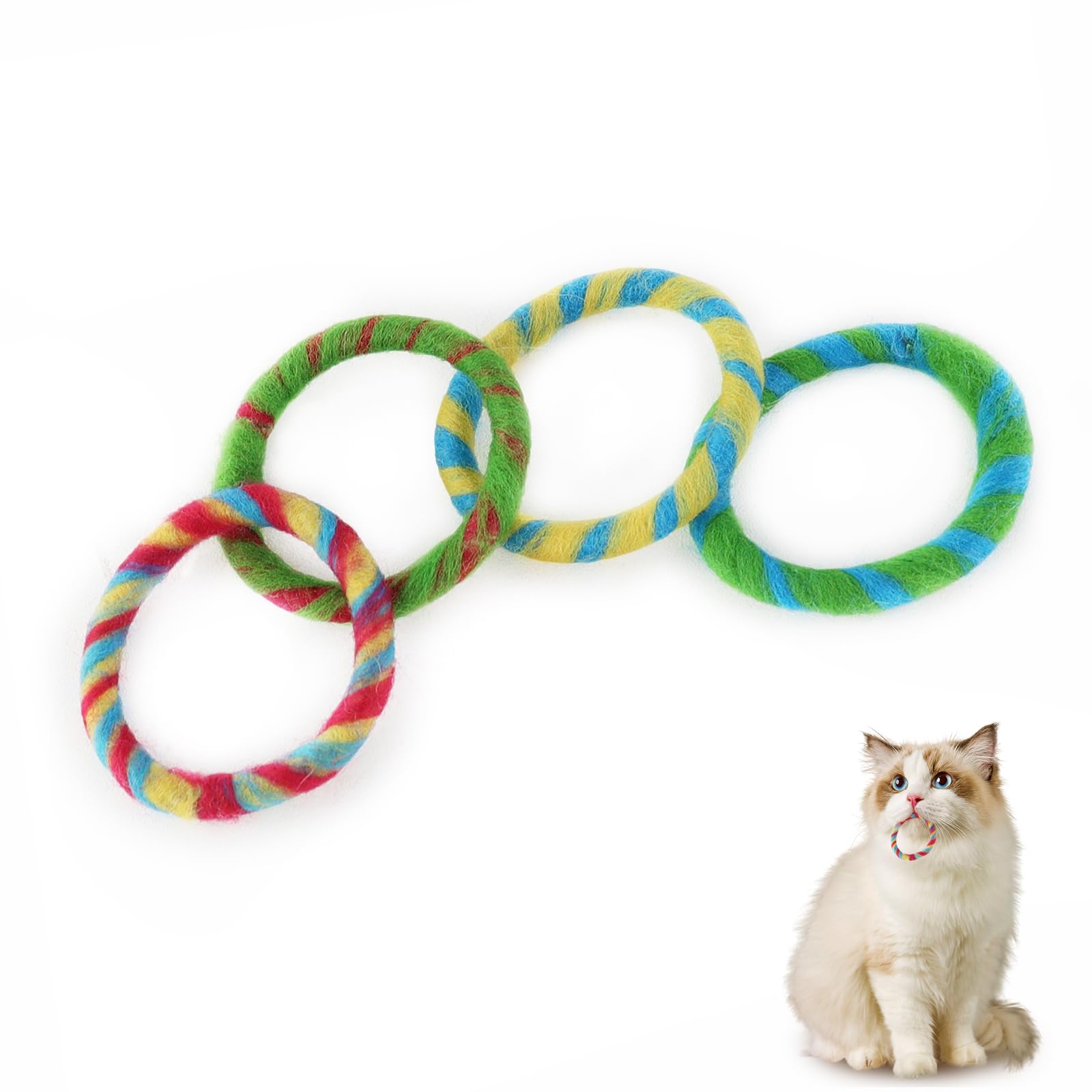 Andiker 4 Pcs Interactive Cat Toys, ‌Color Blending Wool and Hemp Rope Ring Cat Chew Toys, Cat Rope Toy for All Ages Cats for Indoor Chasing Teasing Chewing