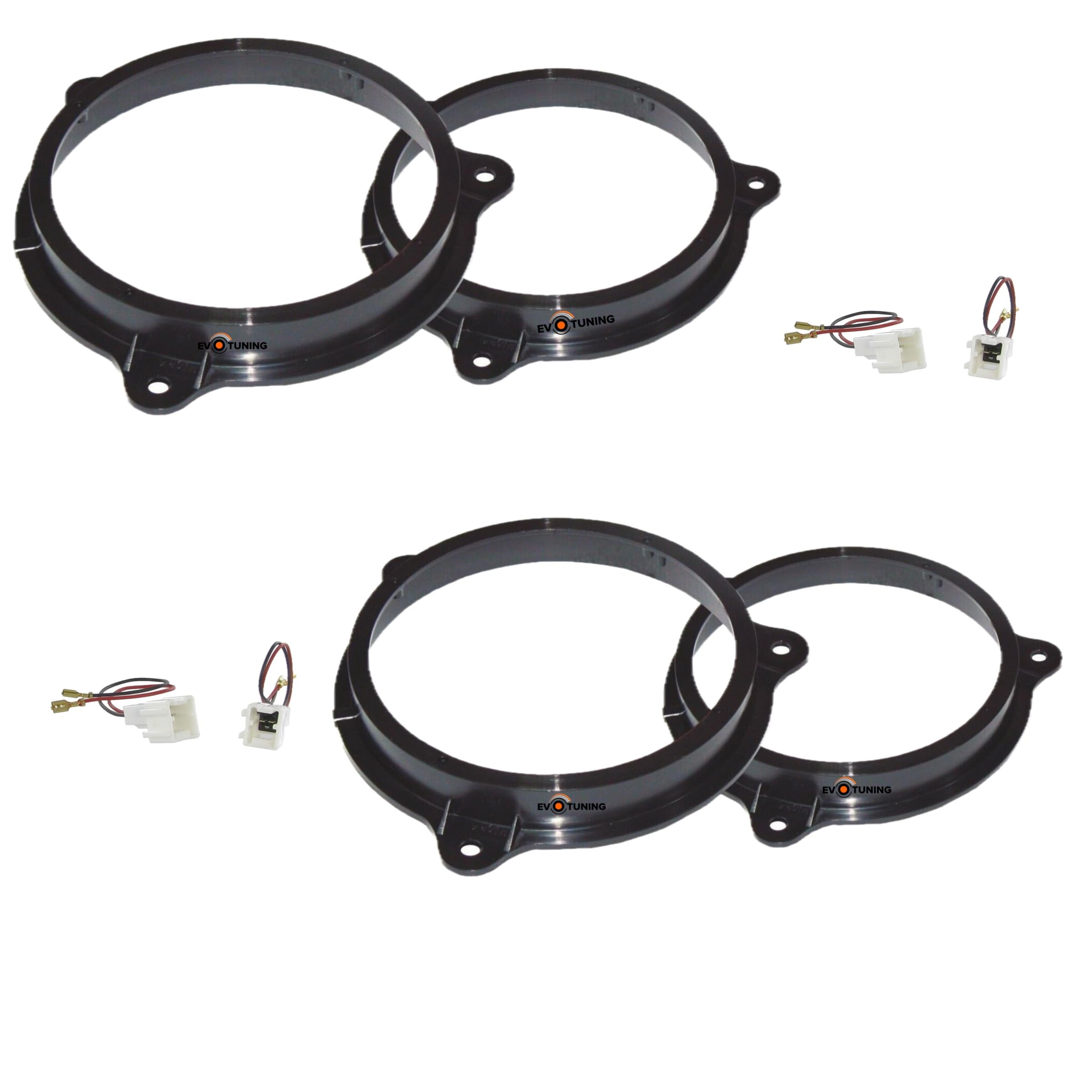 Kit 6 Casse Altoparlanti per Nissan Juke F15 F16 dal 2010 compatibile con Hertz K165+X165 Anteriori e Posteriori +Set 4 Anelli Adattatori 4 Cavi Connettori (No plug and play)