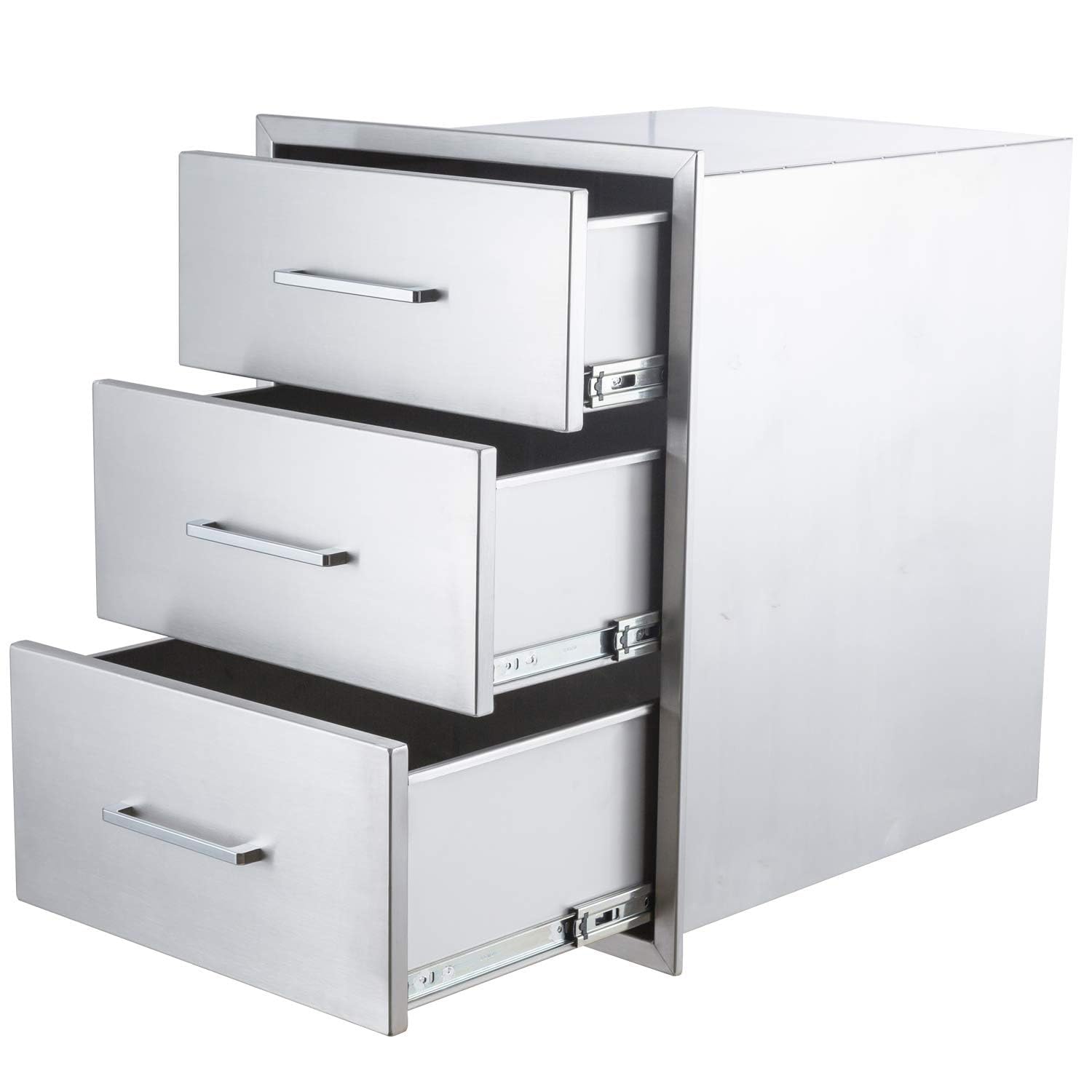 Küchenschubladen Outdoor, 45x46x61cm Außenküchenschubladen mit dreifachem Zugriff, Aschekasten, Schubladenaufbewahrung mit Edelstahlgriff für Grillinsel, Grillstation, Grillkamin Grill Rost Kamingrill