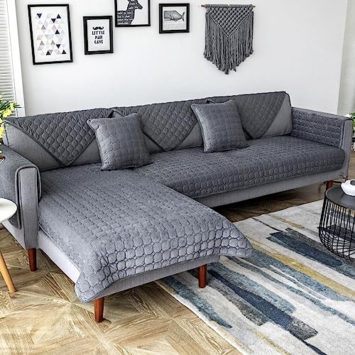 ZBYY Corner Sofa Cover,sofa cushion covers 3/2/1/4 Seater Sofa Cover L Shape Couch Cover Velvet Thick Sofa Protector Anti-slip Reversible Quilted Corner Slipcovers Washable,6-darkgray-70x70cm